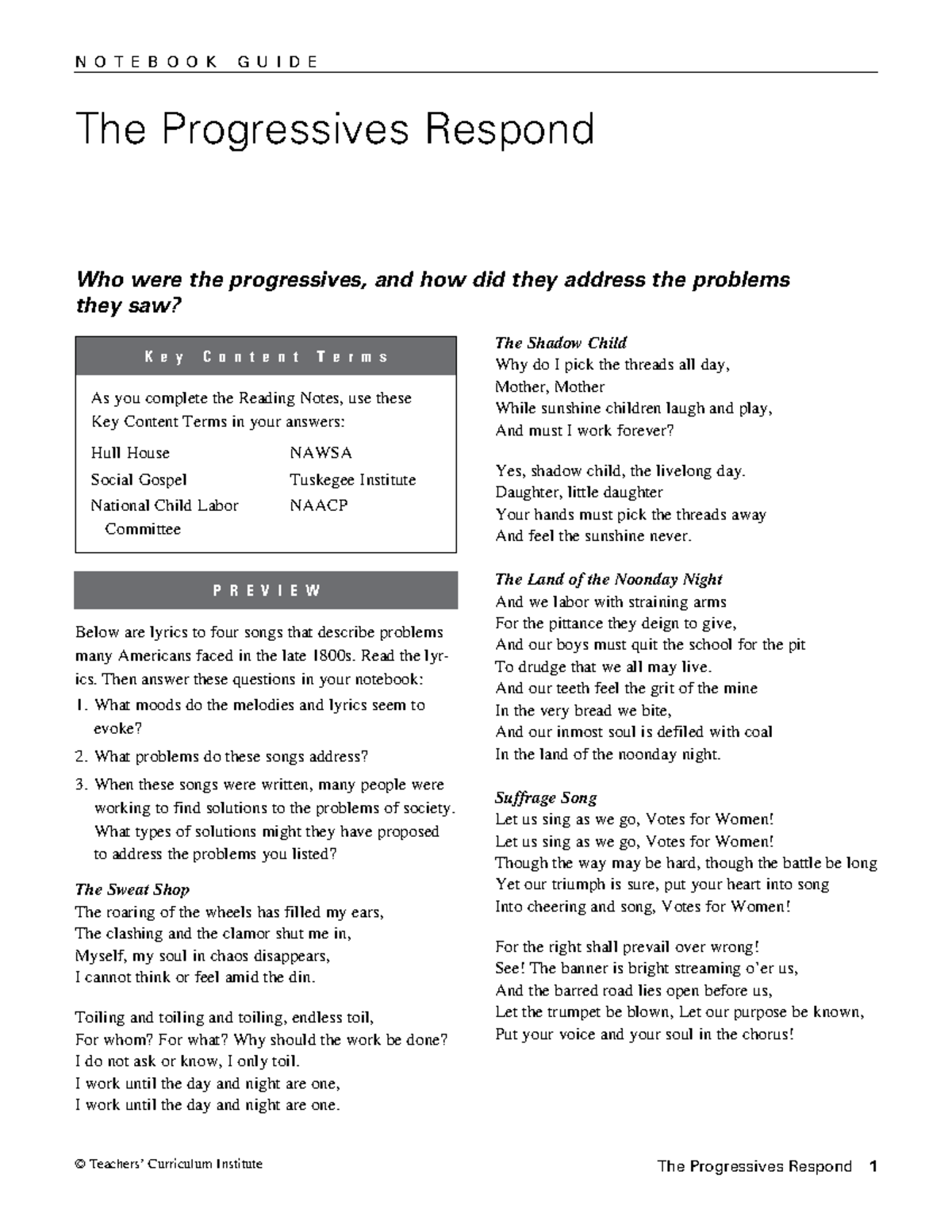 Ch17notebookguide - Memenxjde - NOTEBOOK GUIDE © Teachers’ Curriculum ...