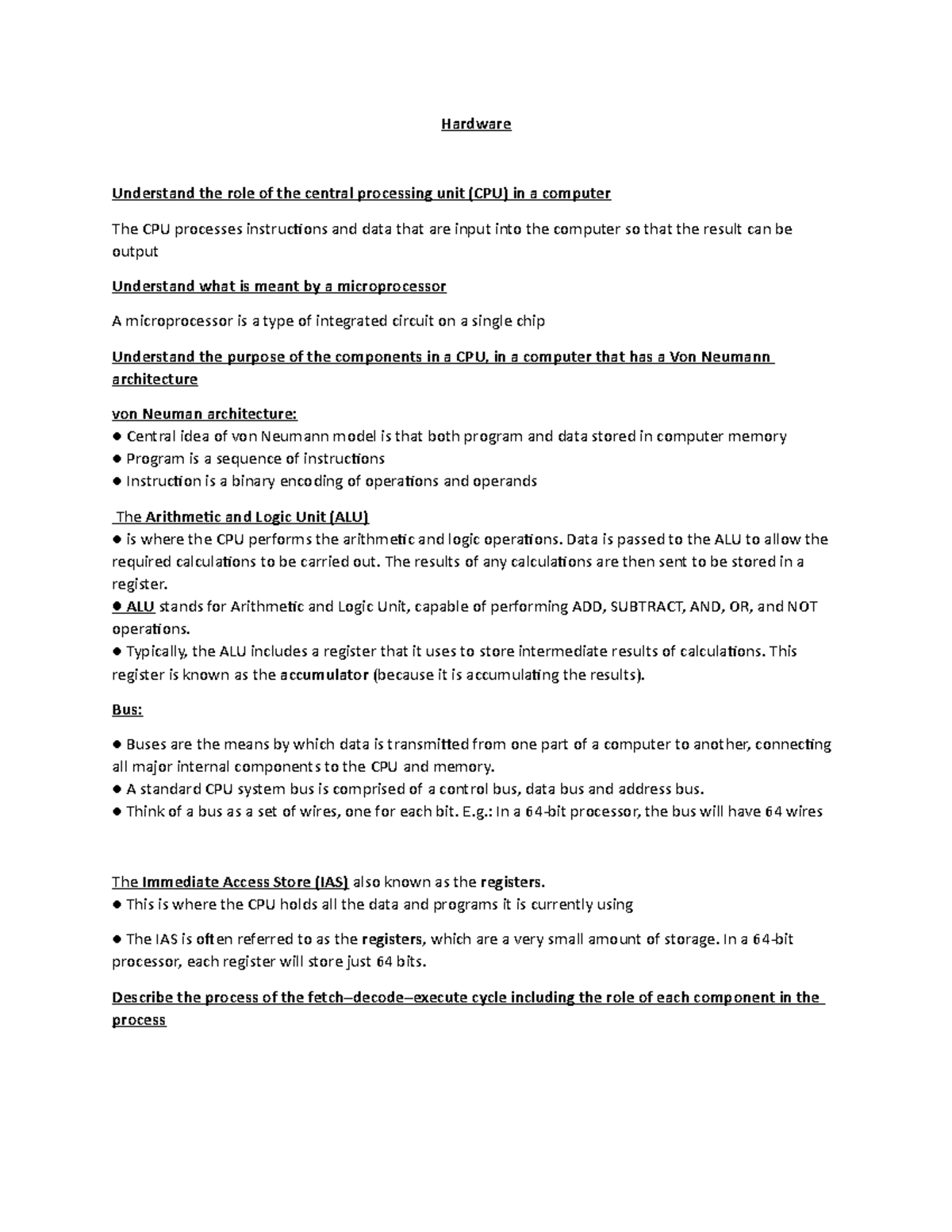 Hardware - SAY - Hardware Understand the role of the central processing ...