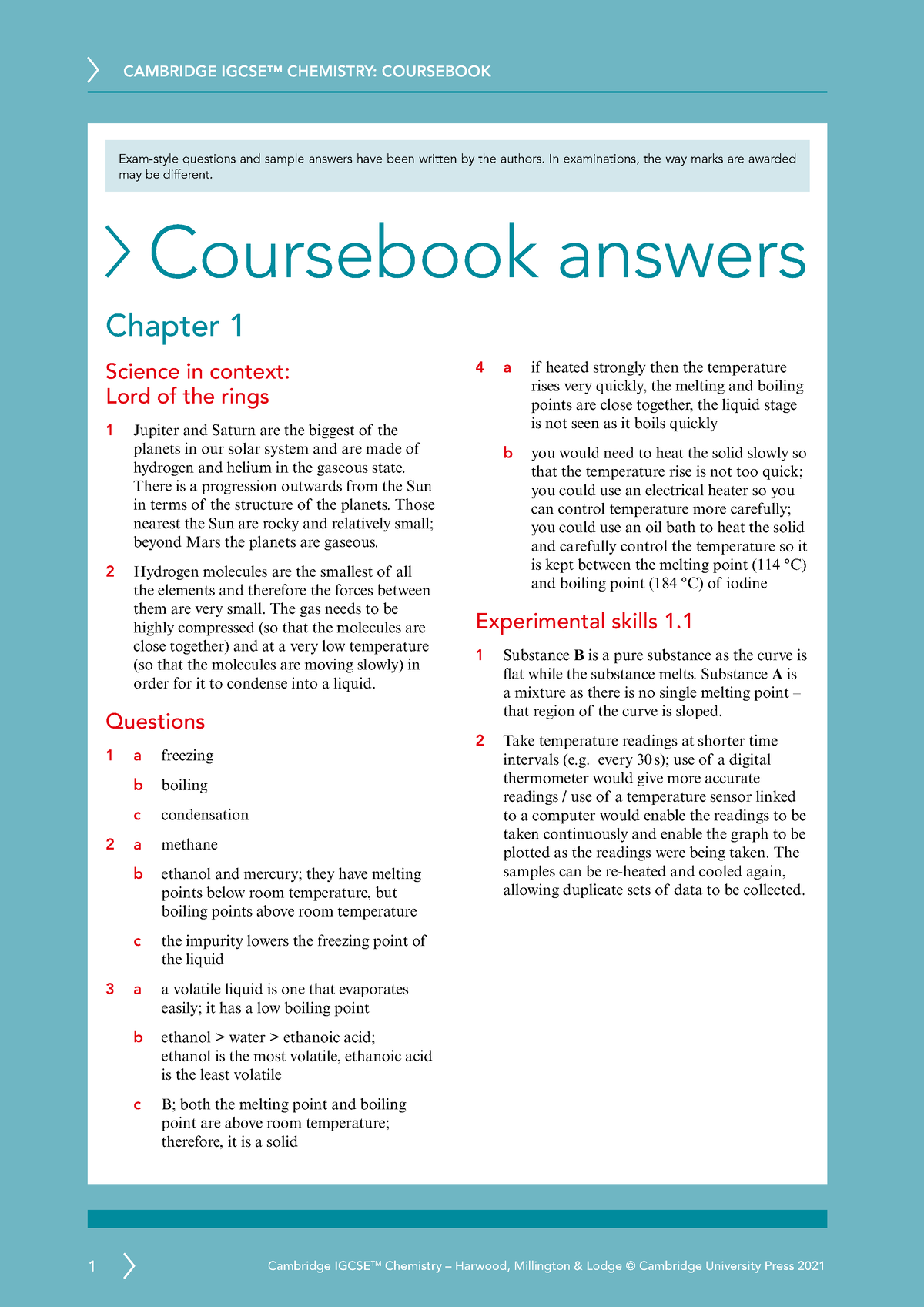 Igcse Chemistry 5ed Tr Coursebook Answers - Coursebook Answers Chapter ...