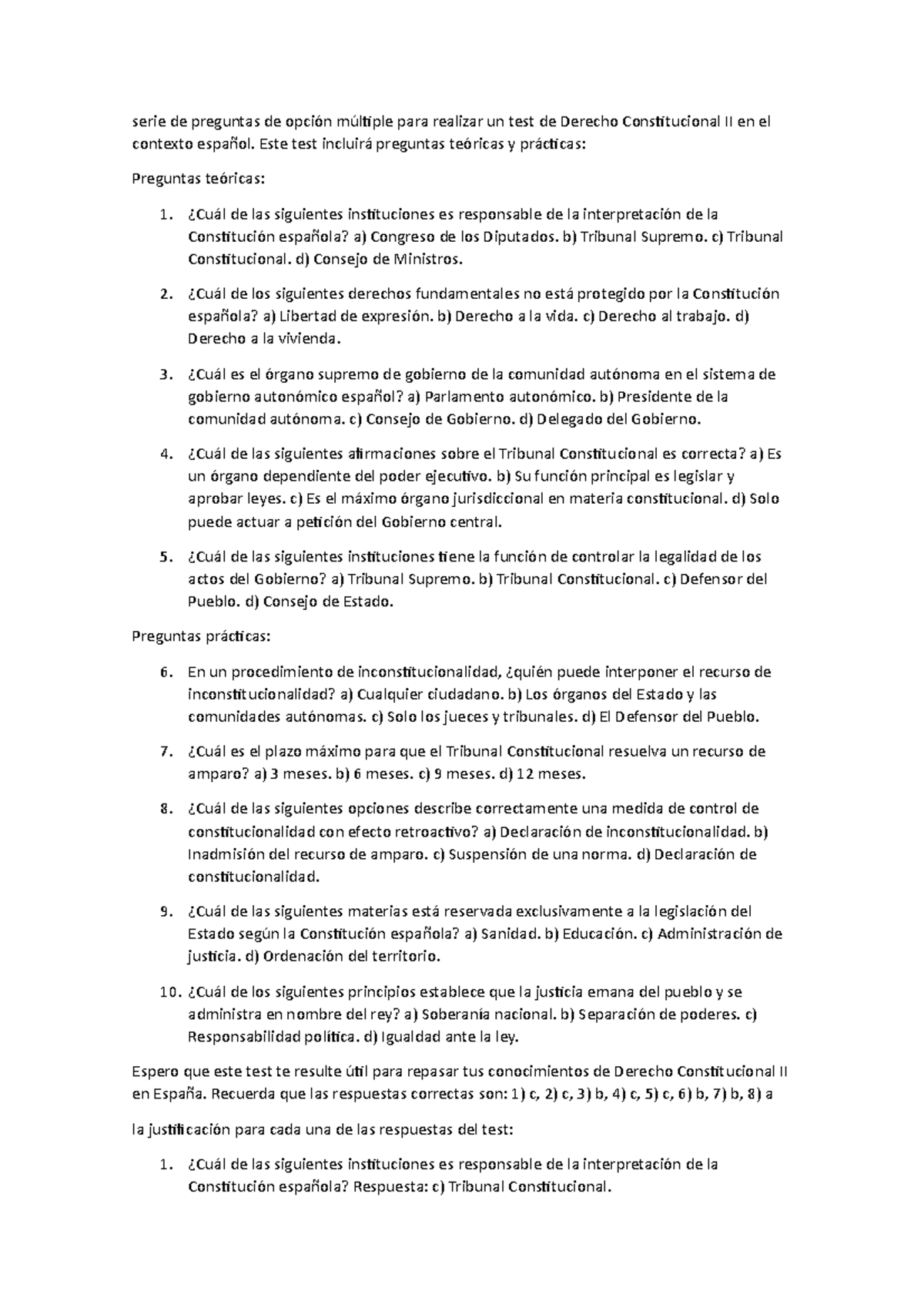 Tests derecho constitucional II - serie de preguntas de opción múltiple ...