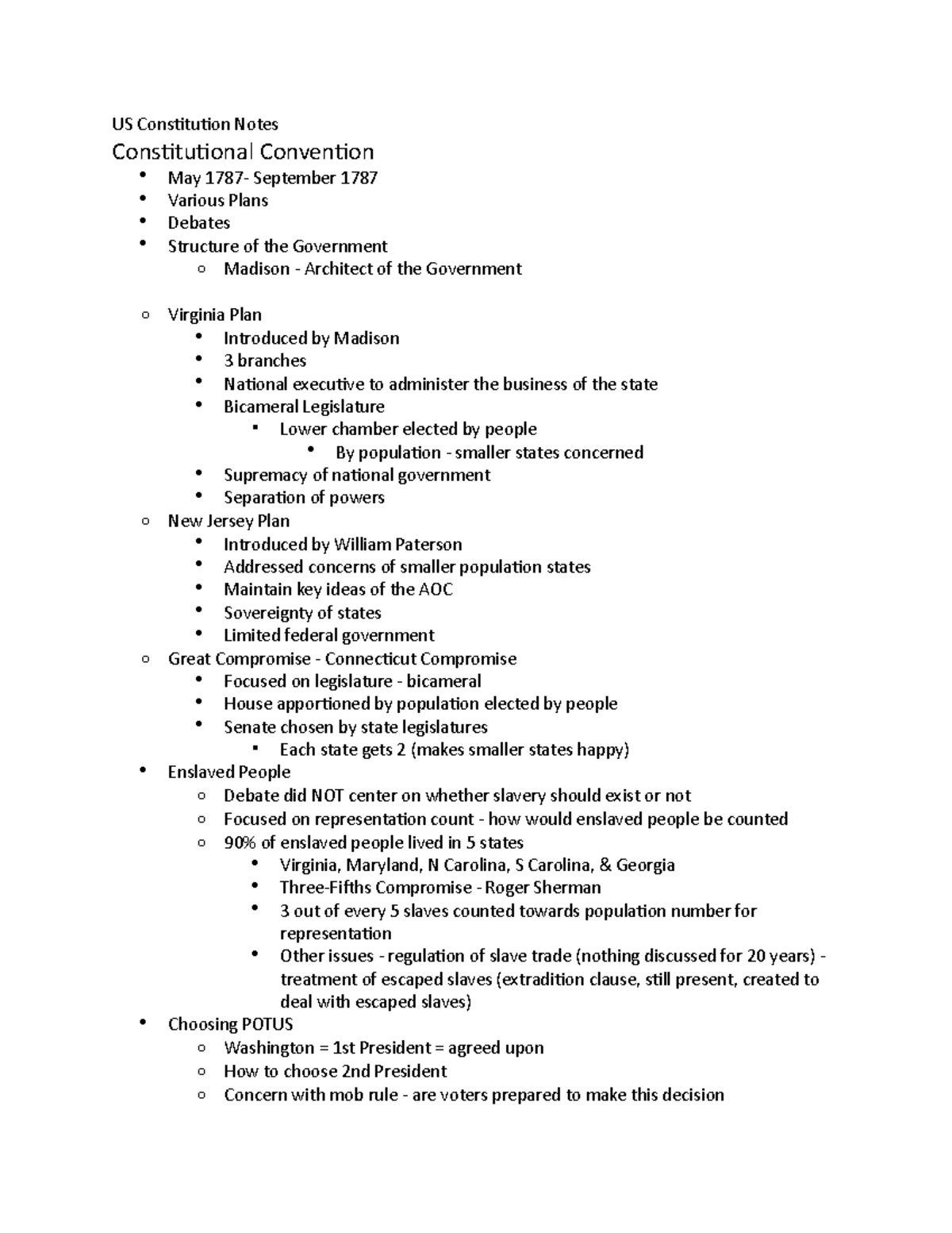 US Constitution Notes US Constitution Notes Constitutional Convention