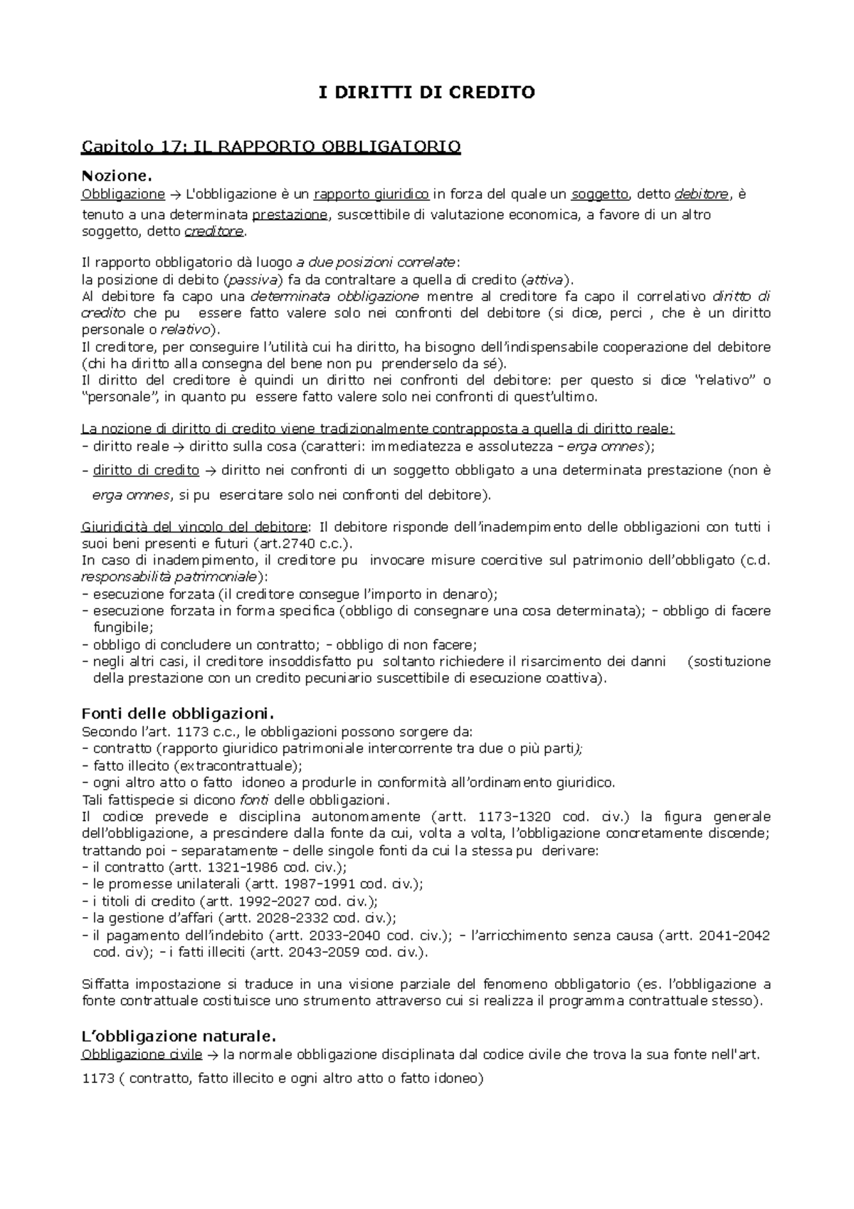 Diritto privato PDF - I DIRITTI DI CREDITO Capitolo 17: IL RAPPORTO ...