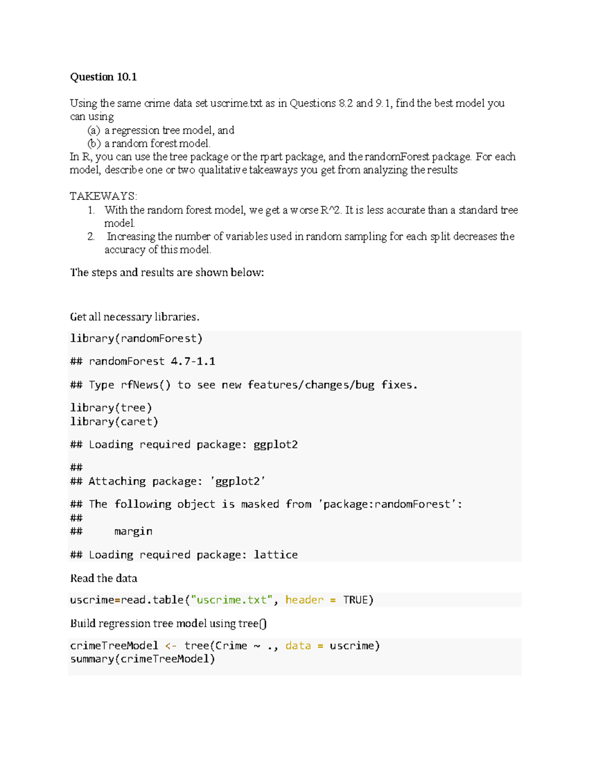 HW7 R Markdown - Homeowrk - Question 10. Using the same crime data set ...