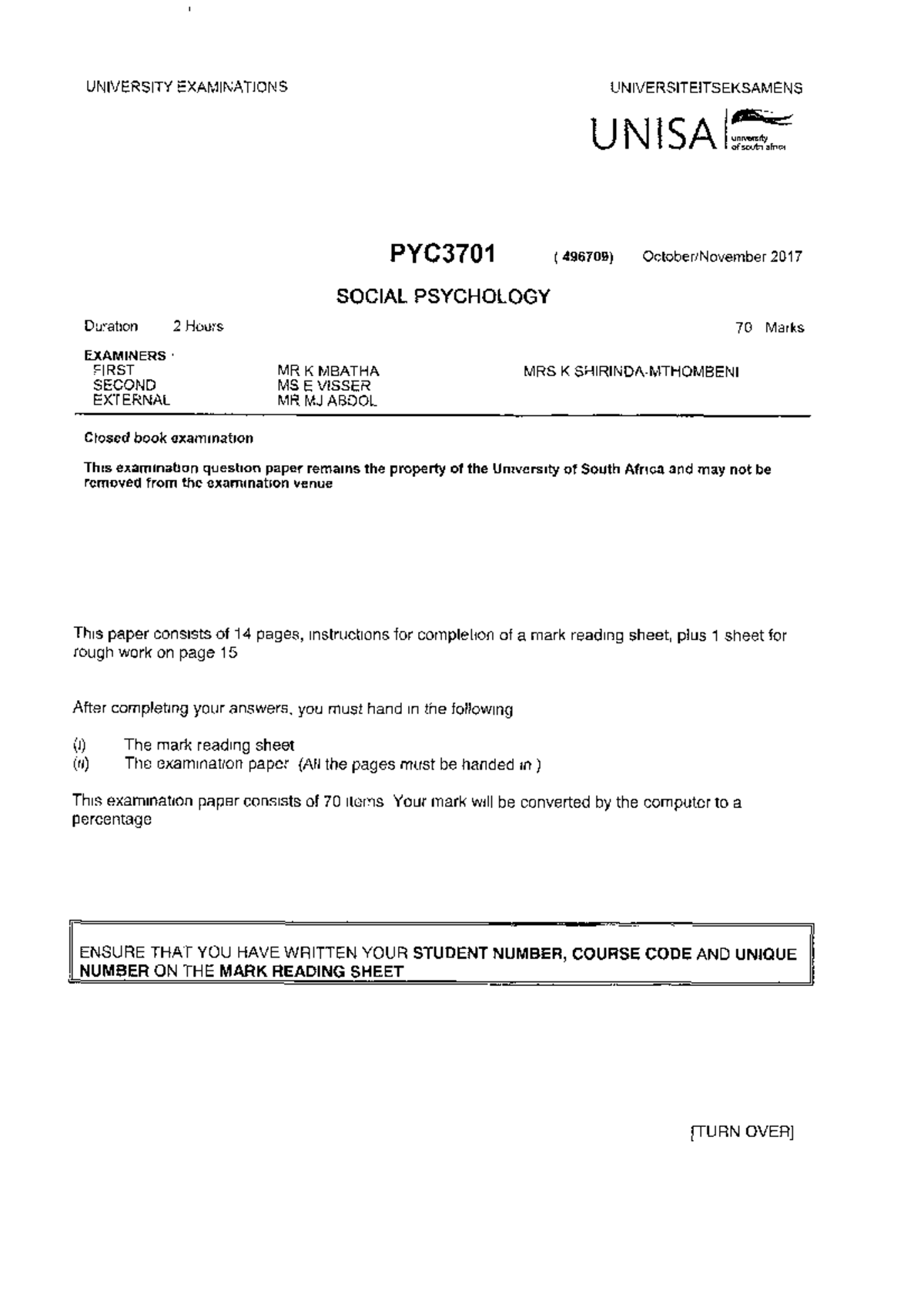 Pyc3701 2017 10 E 1 Study Notes University Examinations Universiteitseksamens Unisa T Pyc3701 2017 10 E 1 Study Notes University Examinations Universiteitseksamens Unisa T
