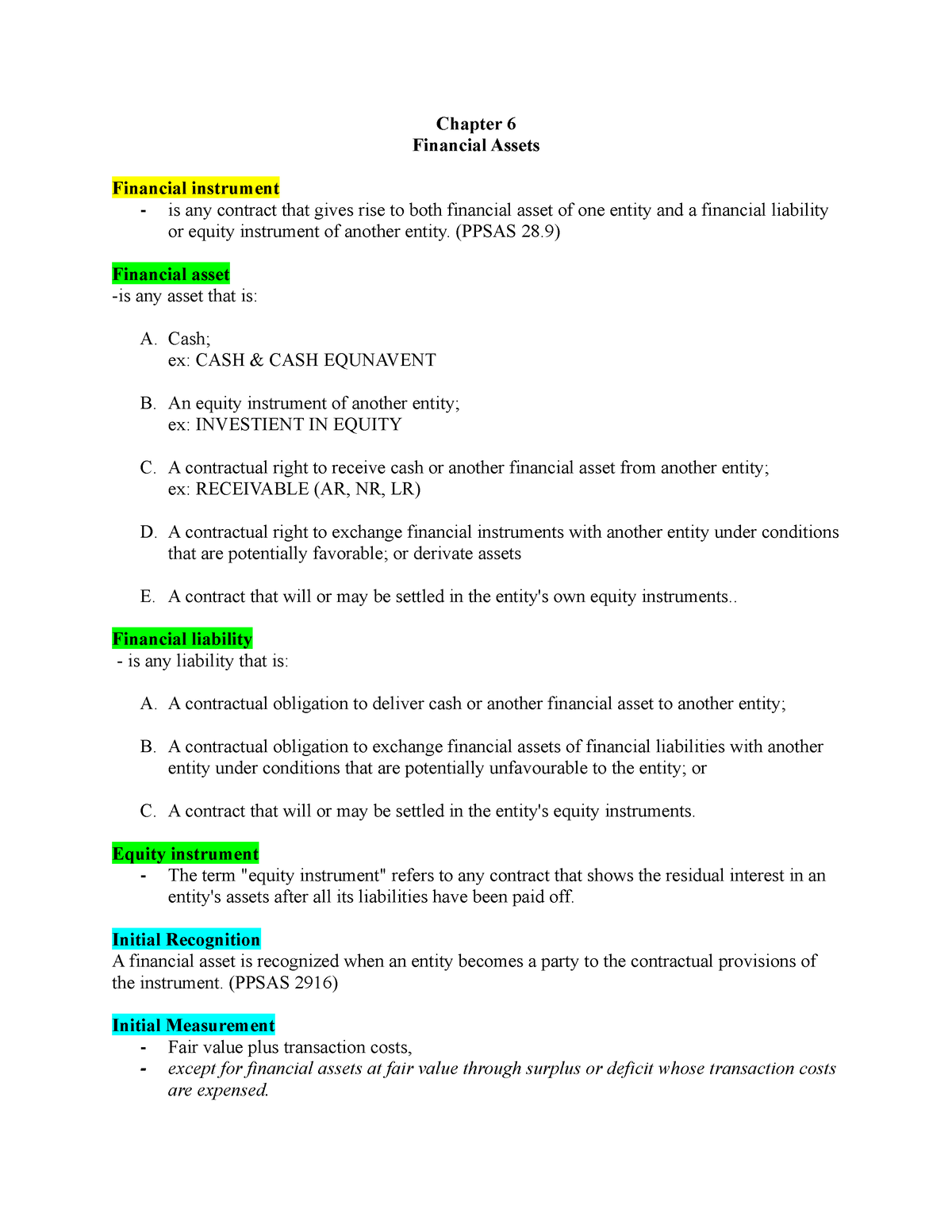 Chapter 6 And 7 Financial Assets Inventories Chapter 6 Financial Assets Financial Instrument 0766