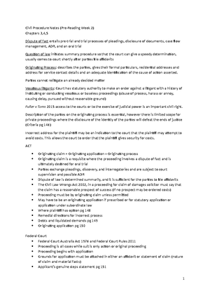 Civil Procedure Exam note - LAW CIVIL PROCEDURE Summary Note Contents ...
