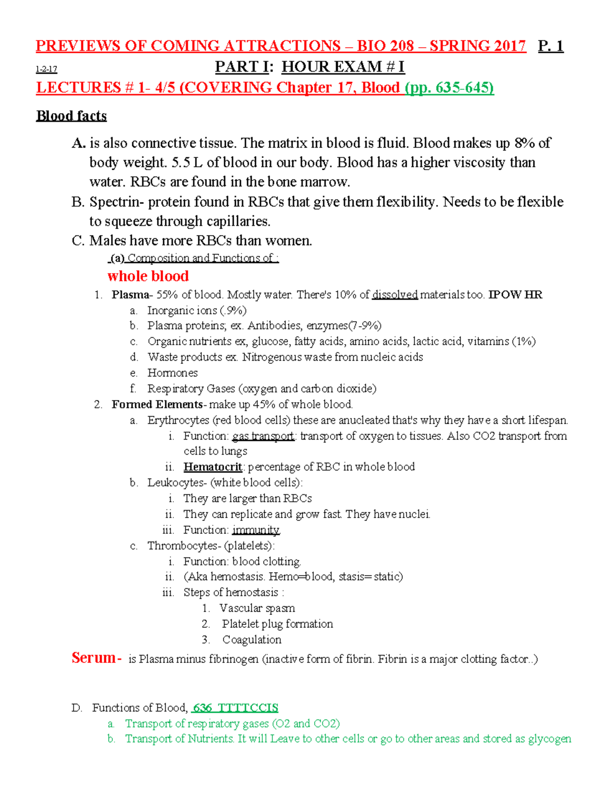 Bio 208 exam 1 lectures 1-4 - PREVIEWS OF COMING ATTRACTIONS – BIO 208 ...