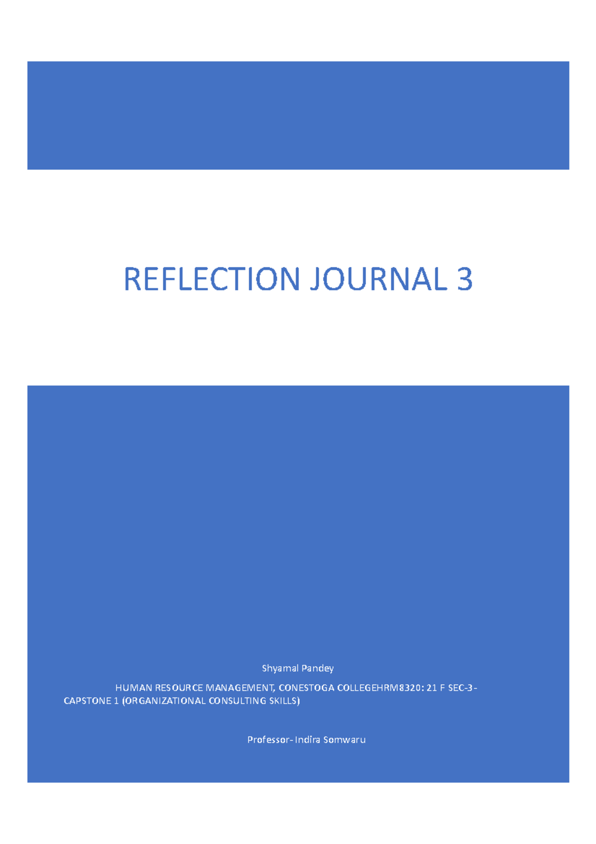 Reflection journal 3 - Shyamal Pandey HUMAN RESOURCE MANAGEMENT ...