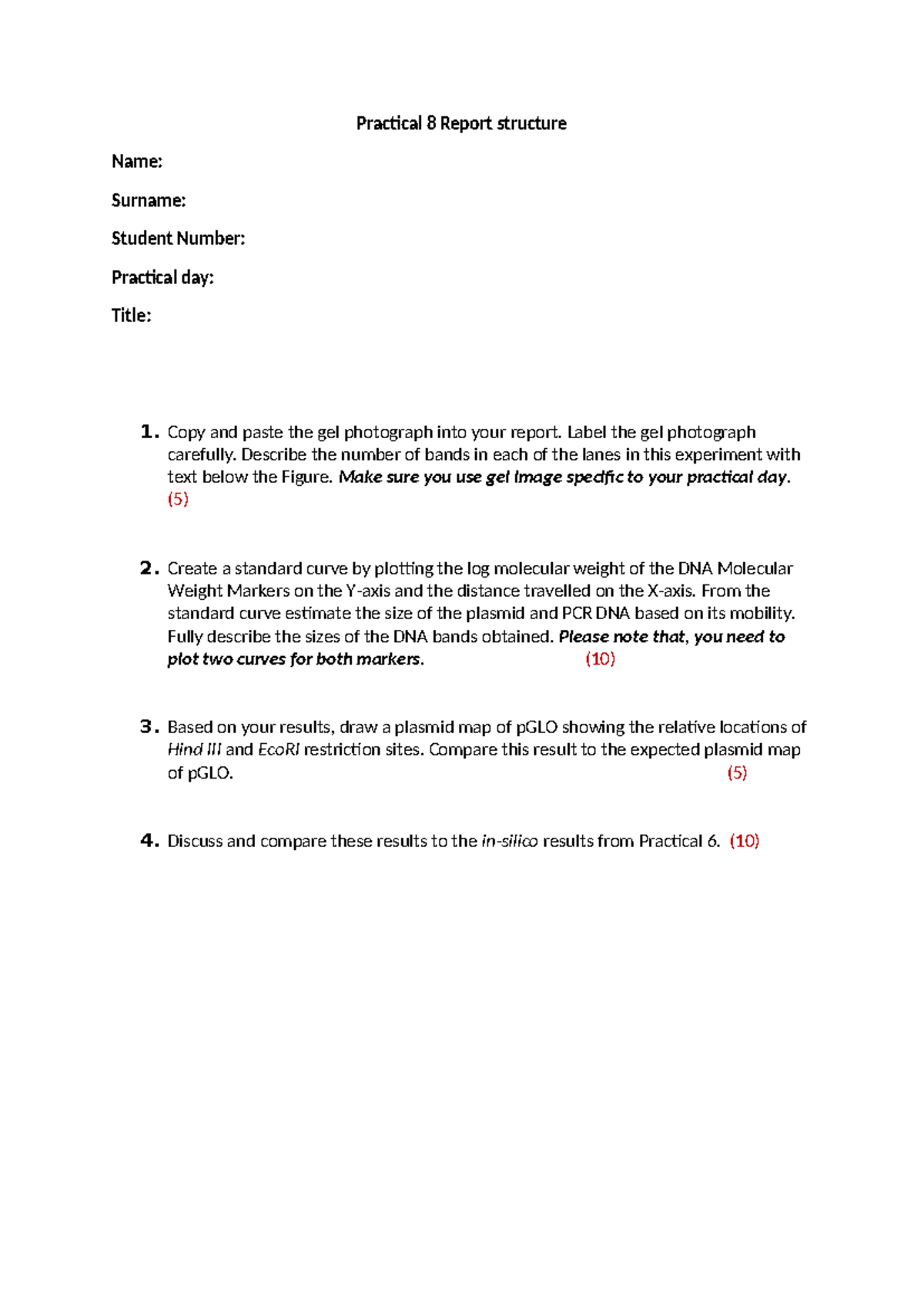 Practical 8 Report structure - Practical 8 Report structure Name ...
