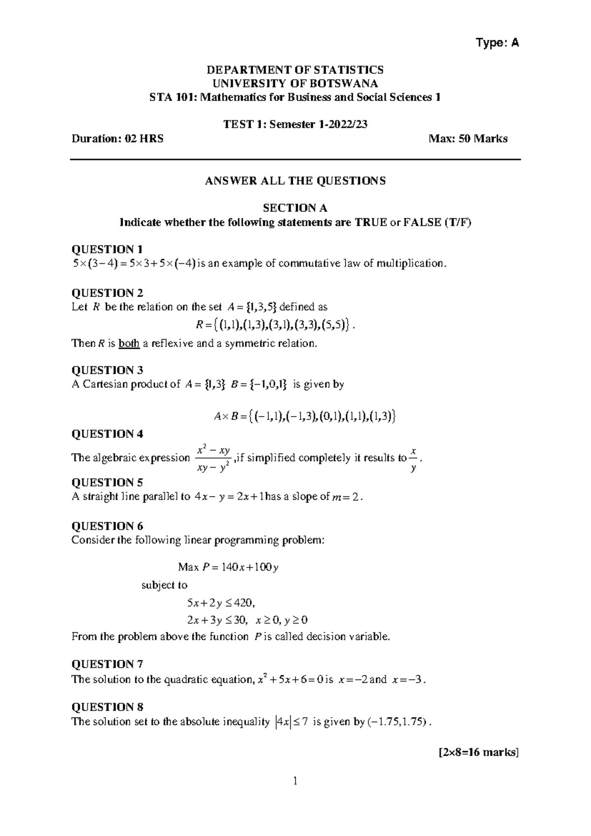 STA101 TEST 1 2022 - practice questions that get you through test 1s ...