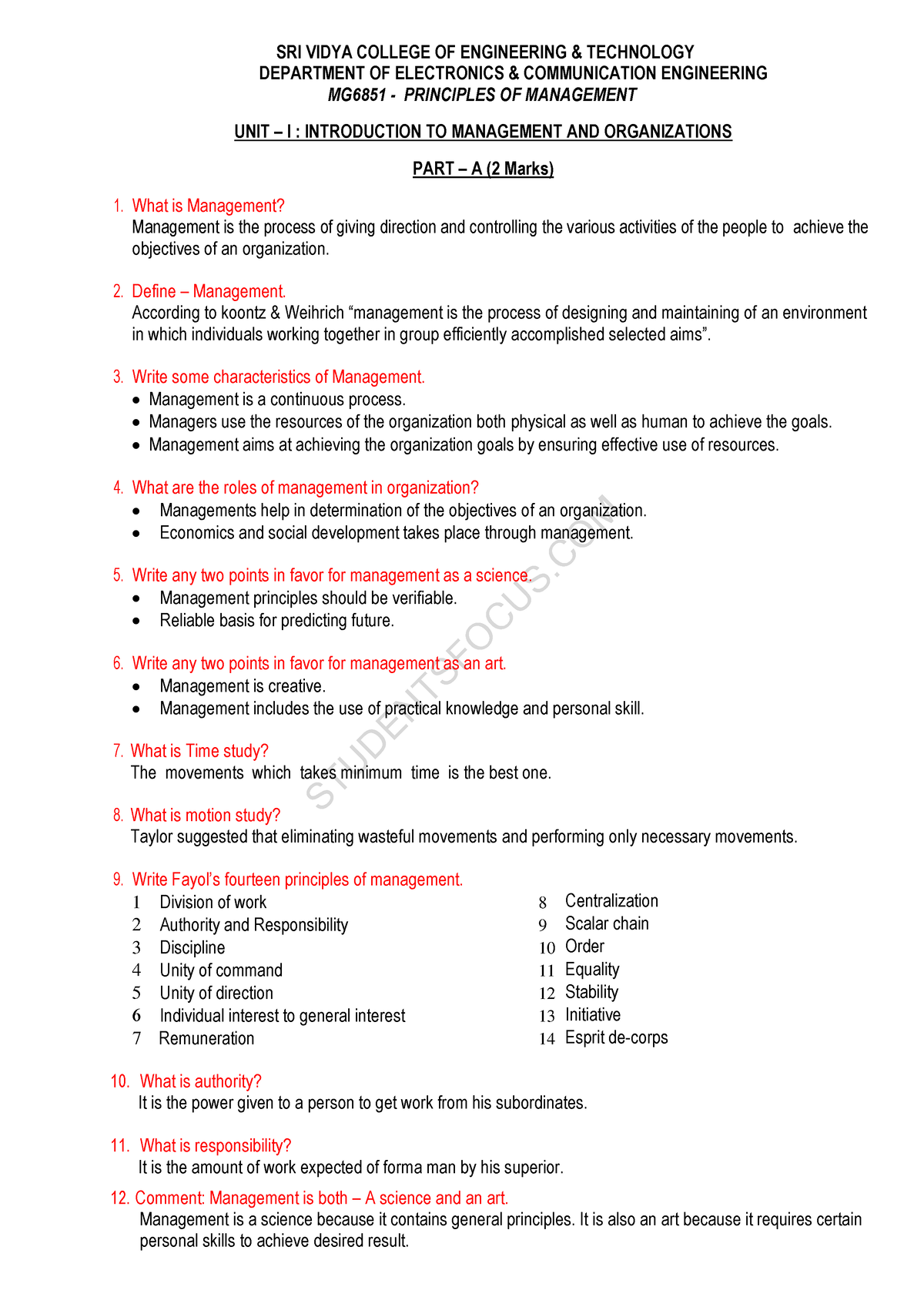 Principles Of Management Question Bank - STUDENTSFOCUS SRI VIDYA ...