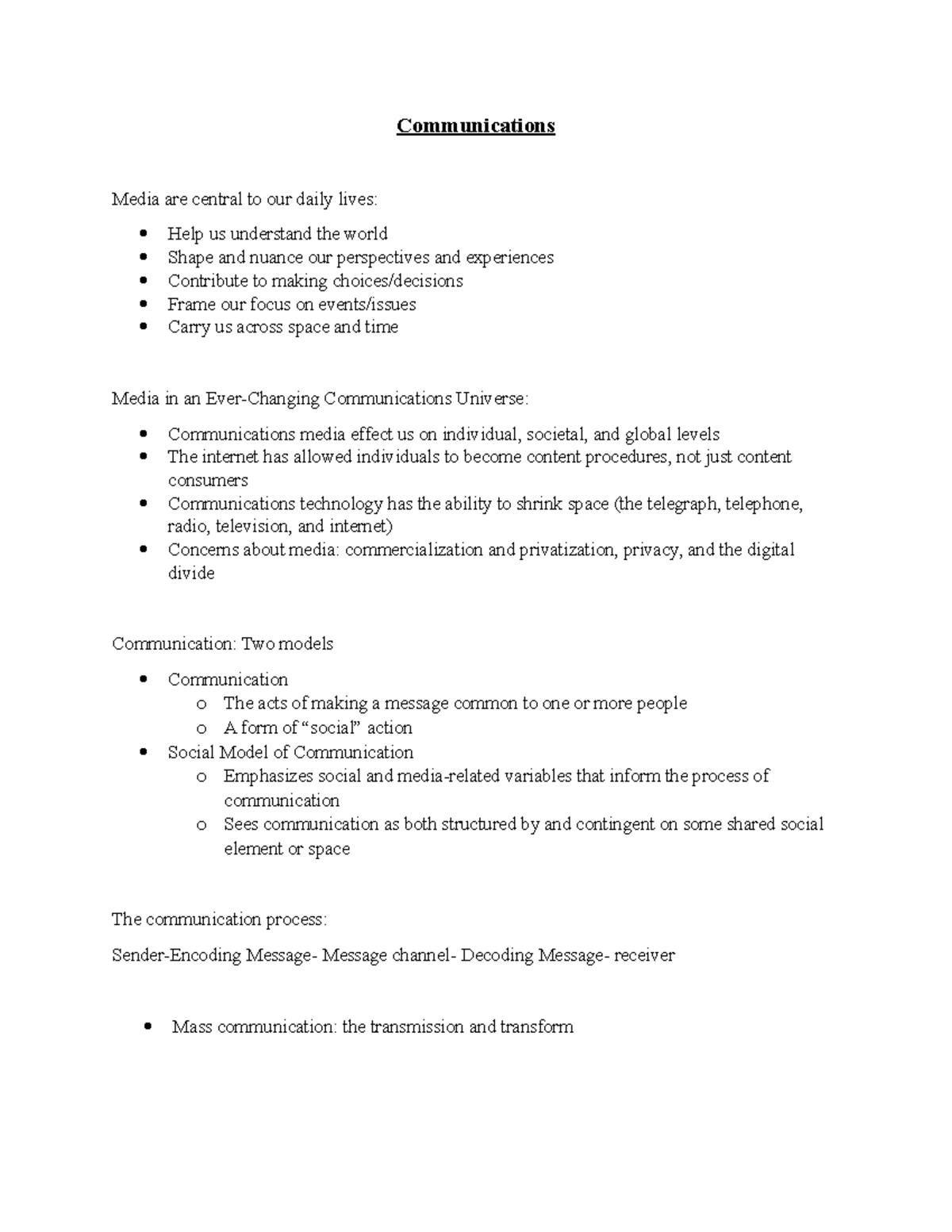 Communications - Lecture Notes! - Communications Media Are Central To ...