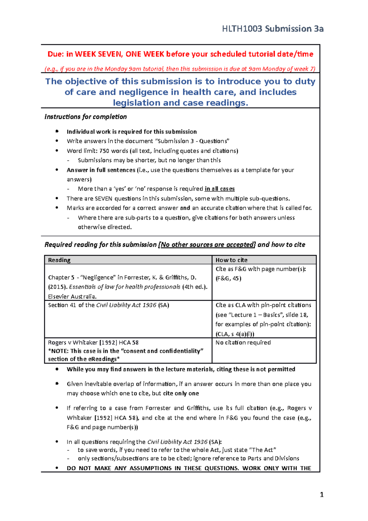 HLTH Submission 3 Instructions HLTH1003 Flinders Studocu