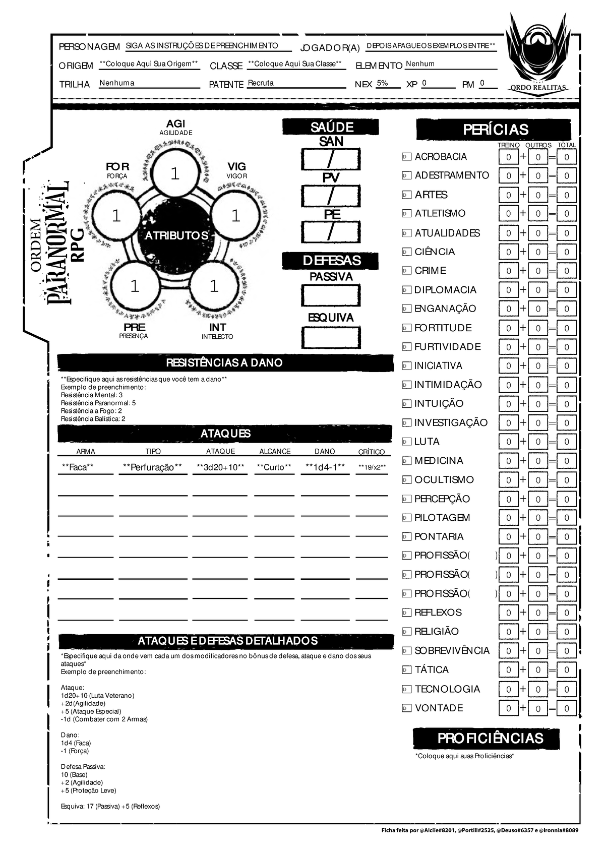 Ficha Automática de ordem paranormal v.1.0 foi lançada. Olhe os