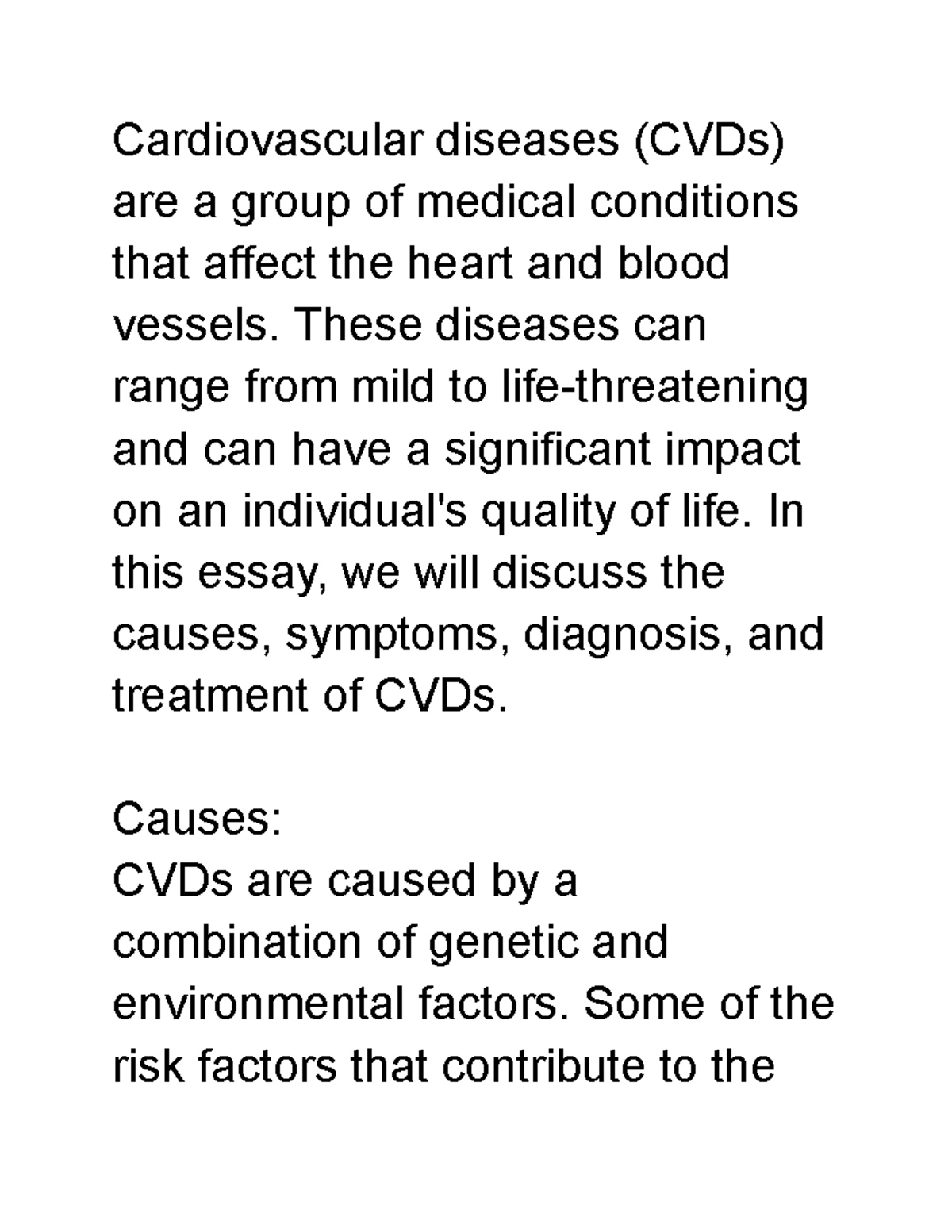 symptoms of heart disease essay