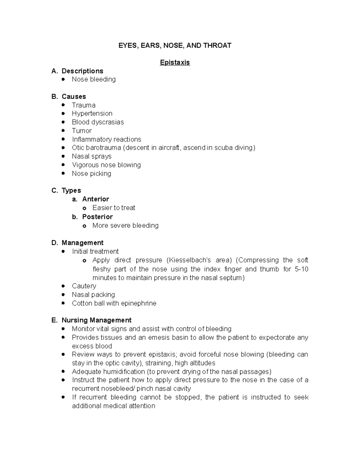 Epistaxis: EENT - EYES, EARS, NOSE, AND THROAT Epistaxis A ...