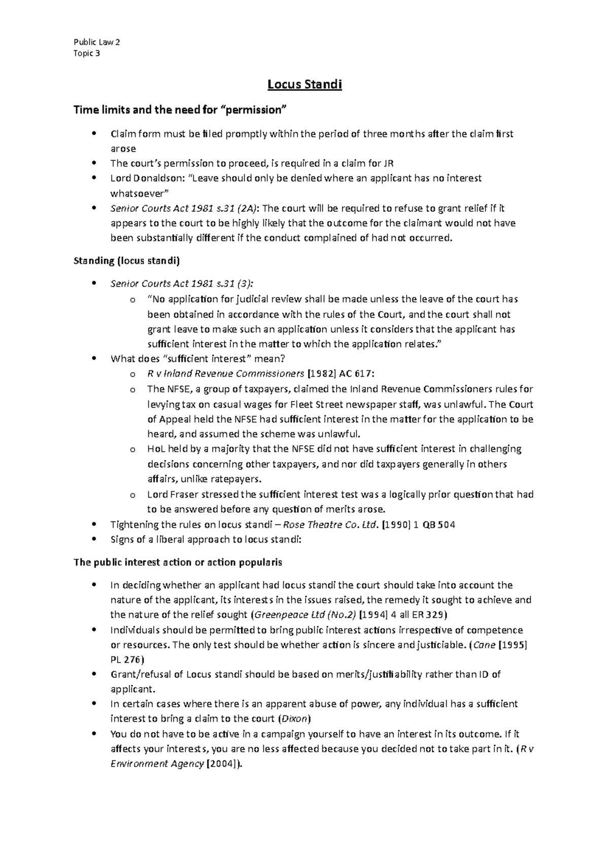 2 Locus Standi - Public Law 2 Topic 3 Locus Standi Time limits and the ...