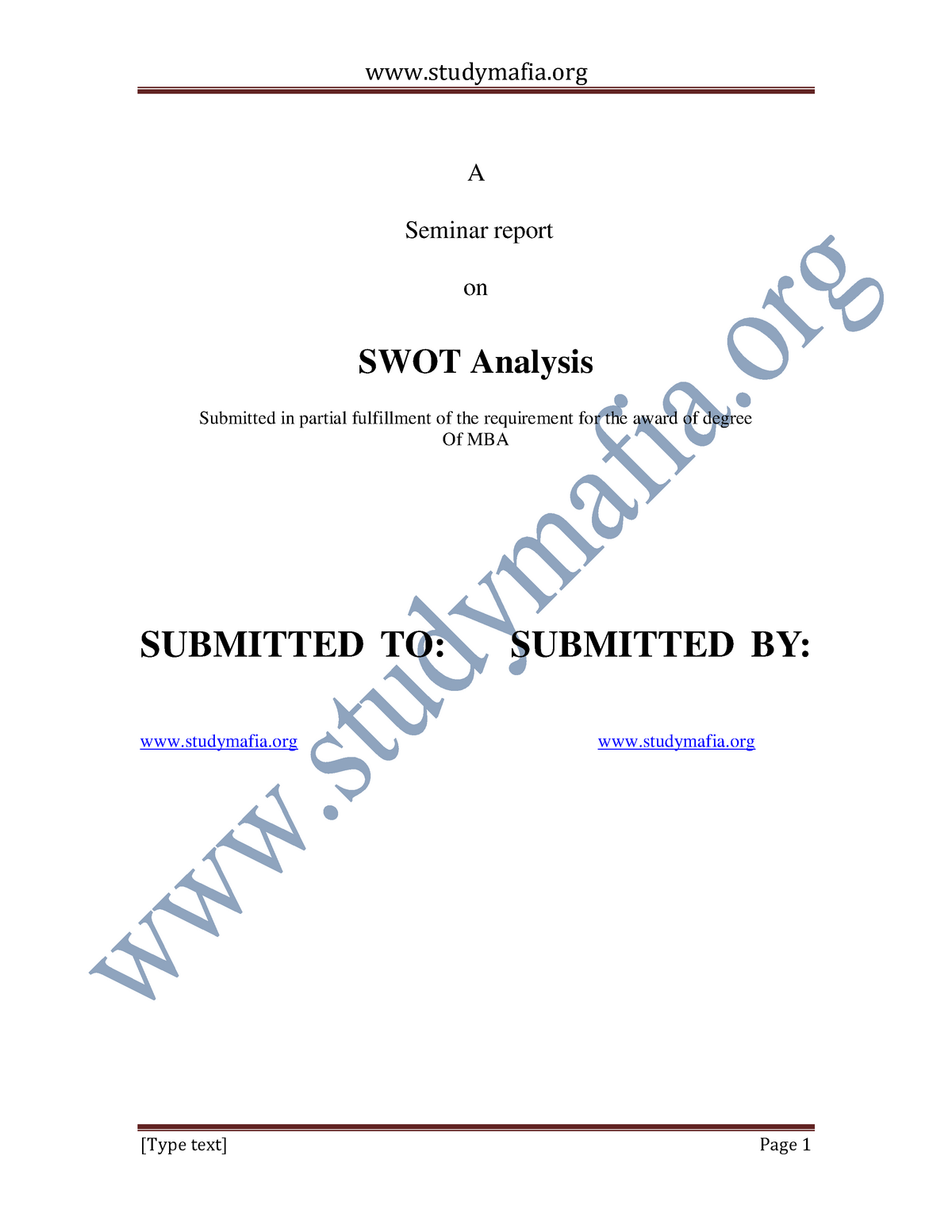 Mba SWOT Analysis report - A Seminar report on SWOT Analysis