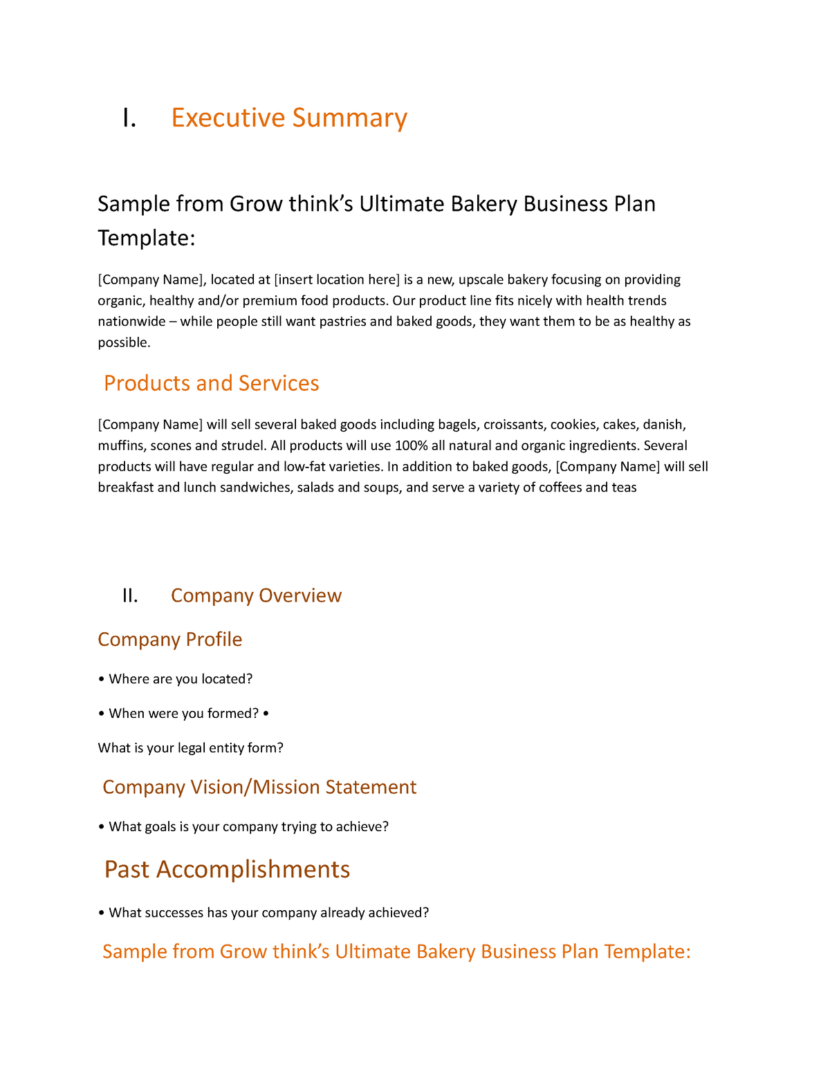 sample executive summary for bakery business plan