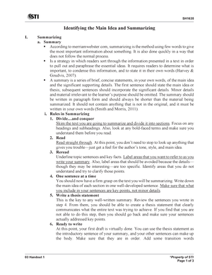 SH1635 - Reading And Writing Skills 02 Handout 2 - SH 02 Handout 2 ...