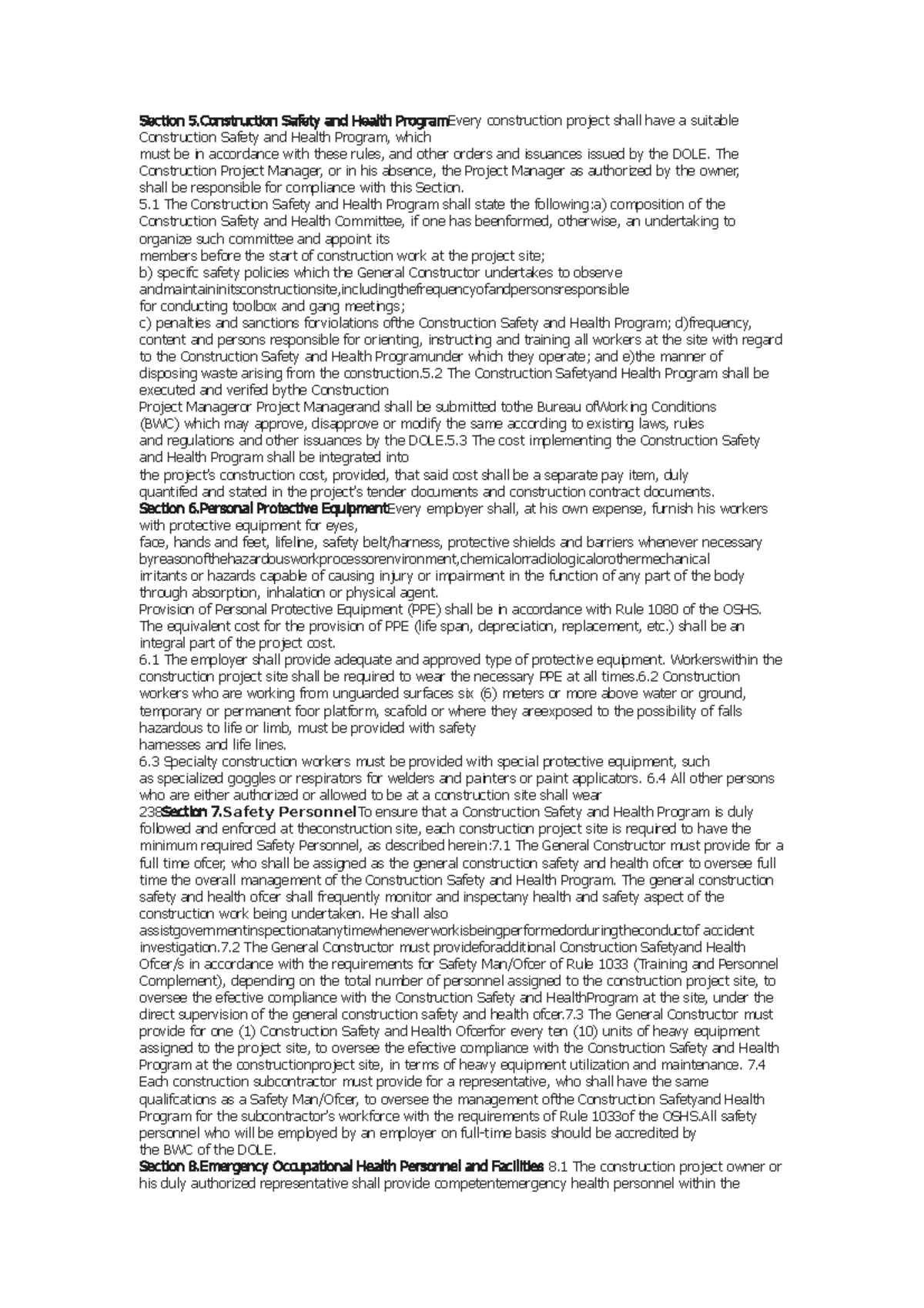 Osh 52 - occupational safety management notes - Section 5 .Construction ...