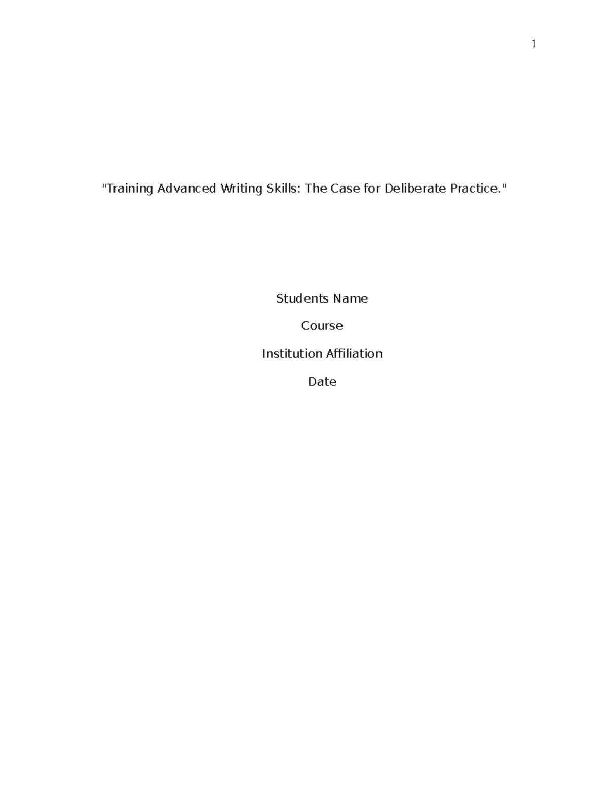 Learning Article (Training Advanced Writing SkillsThe Case for