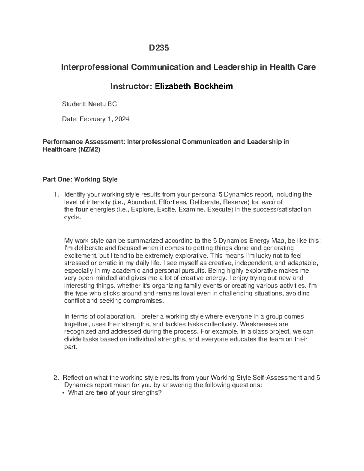 Performance Assessment - D Interprofessional Communication And ...