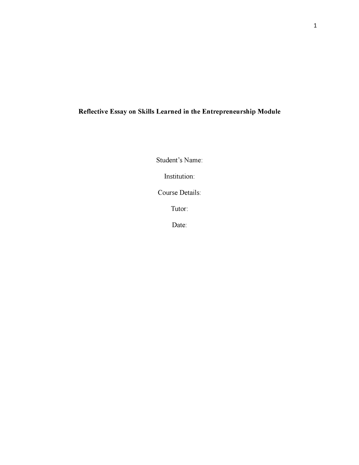 reflective essay on entrepreneurship course