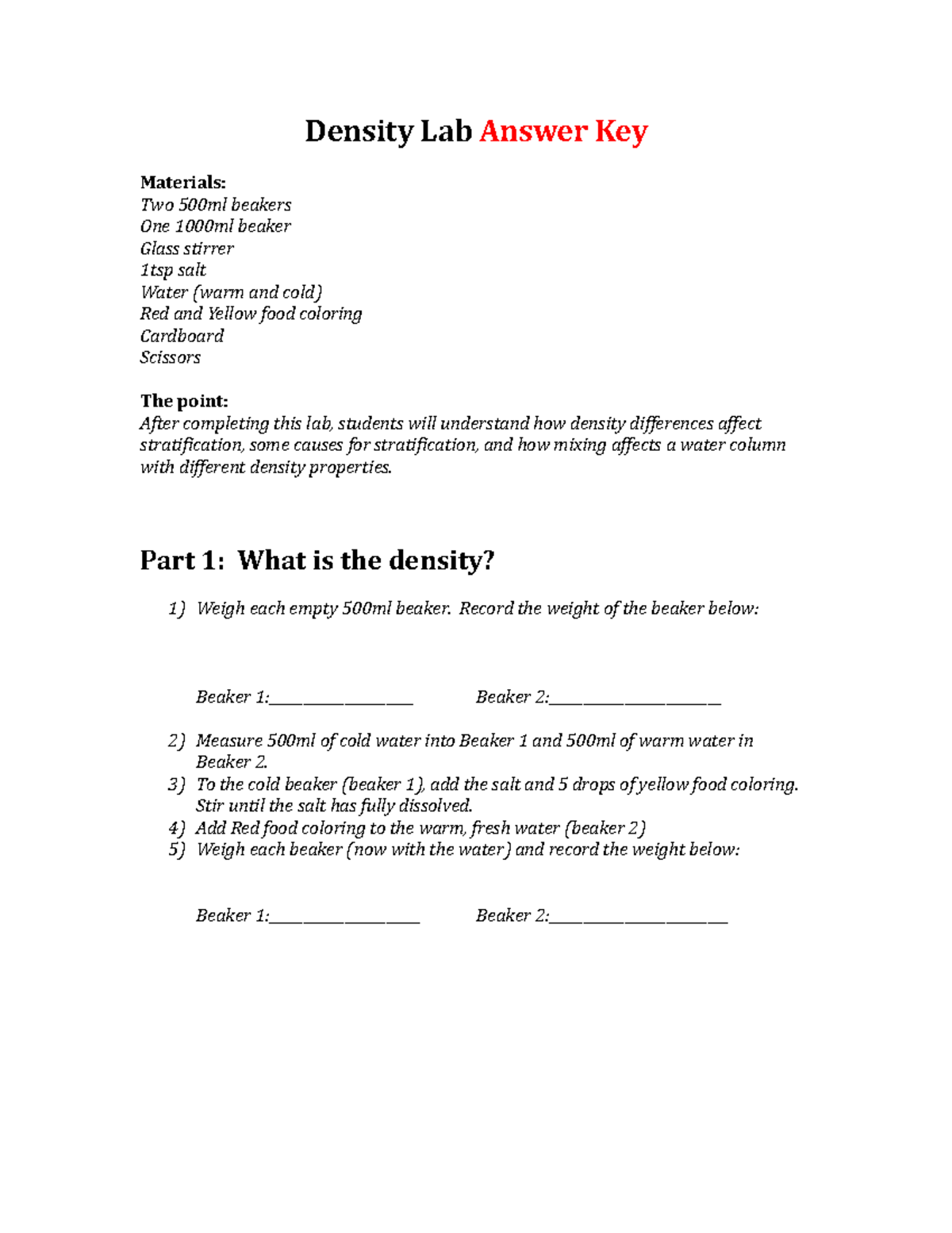 Densitylabkey i dont know Density Lab Answer Key Materials Two