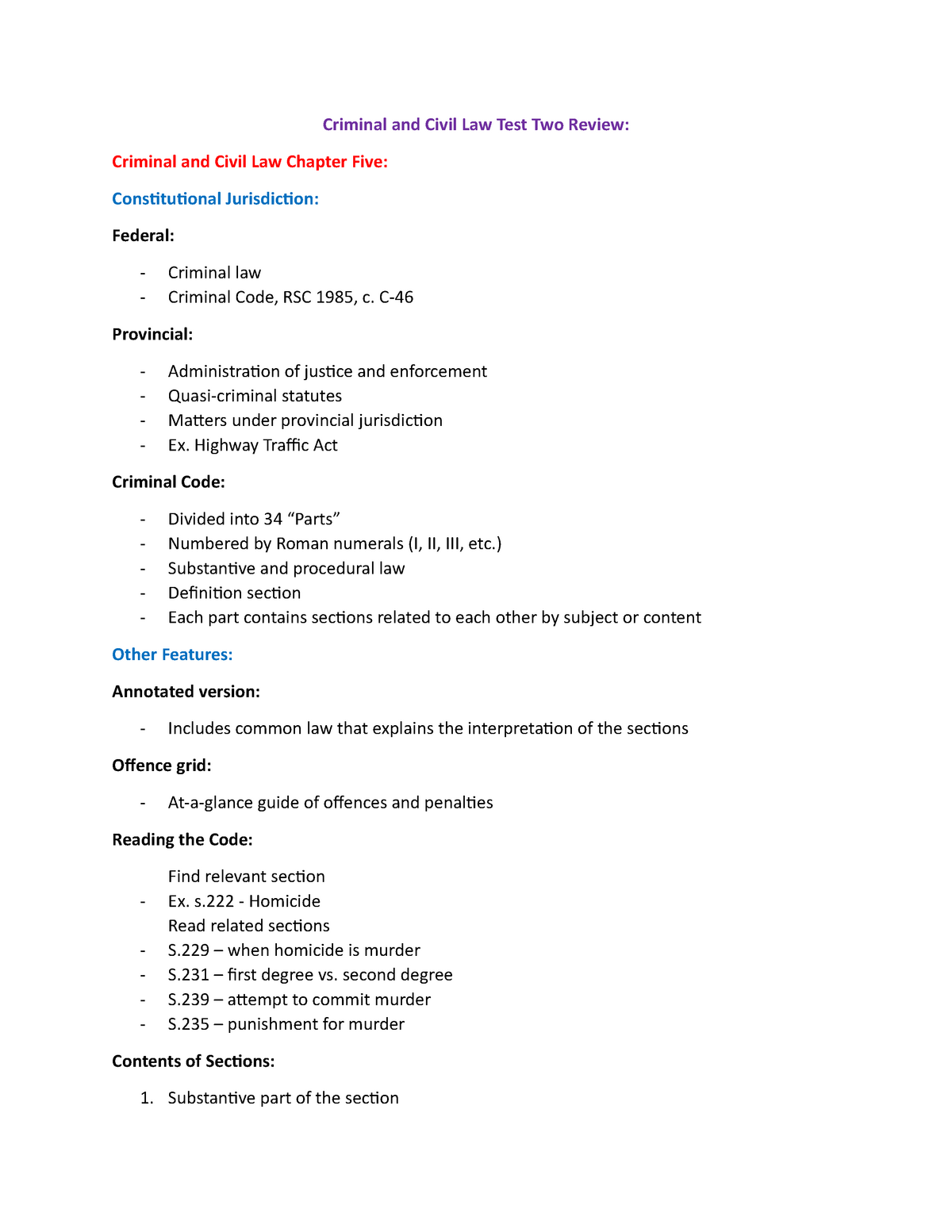 Criminal and Civil Law Test Two Review - Criminal and Civil Law Test ...