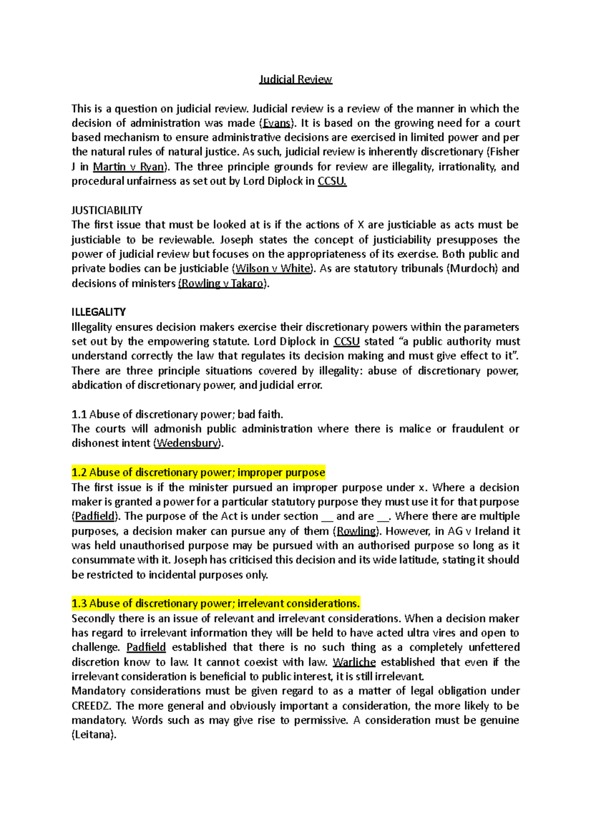 Judicial Review - Pre-written answers - Judicial Review This is a