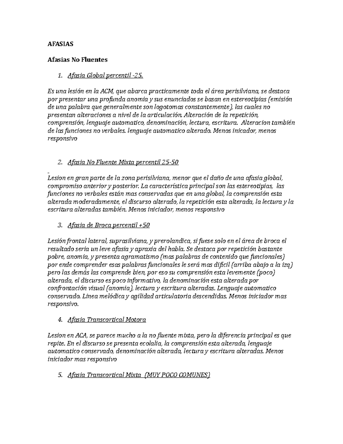 Afasias Valdes Afasias Afasias No Fluentes Afasia Global Percentil Es Una Lesi N En