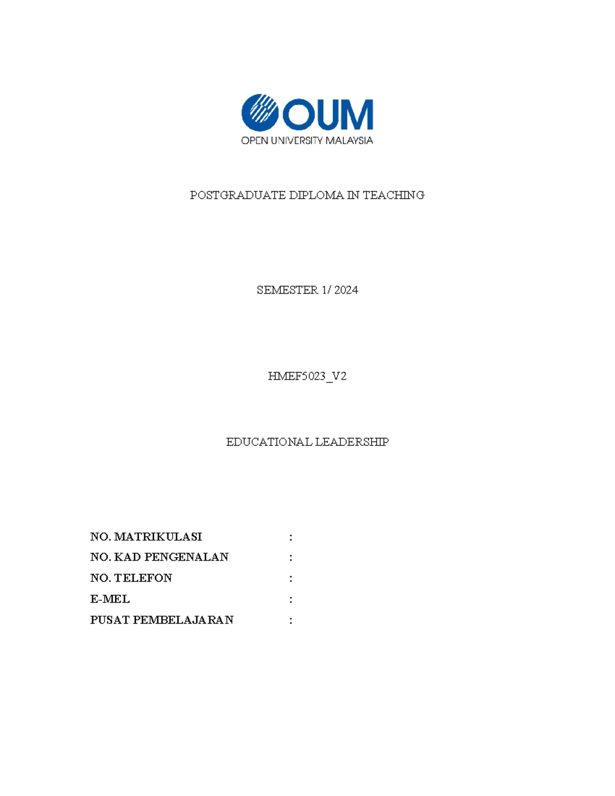 Sample Student Assignment - POSTGRADUATE DIPLOMA IN TEACHING SEMESTER 1 ...