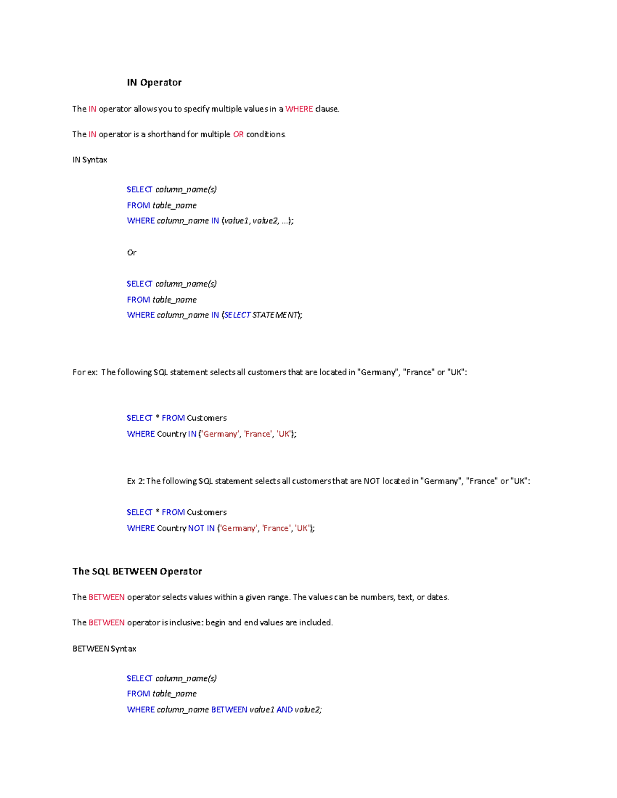 SQL Notes-pratice2 - IN Operator The IN operator allows you to specify ...