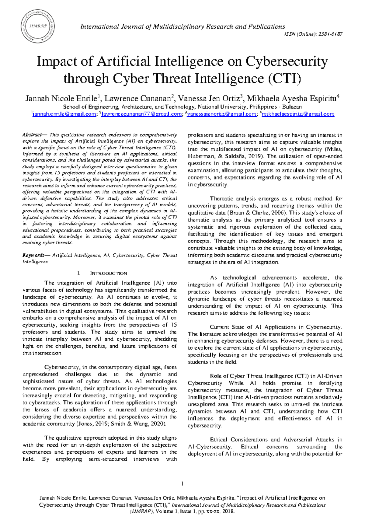 Impact of Artificial Intelligence on Cybersecurity through Cyber Threat ...
