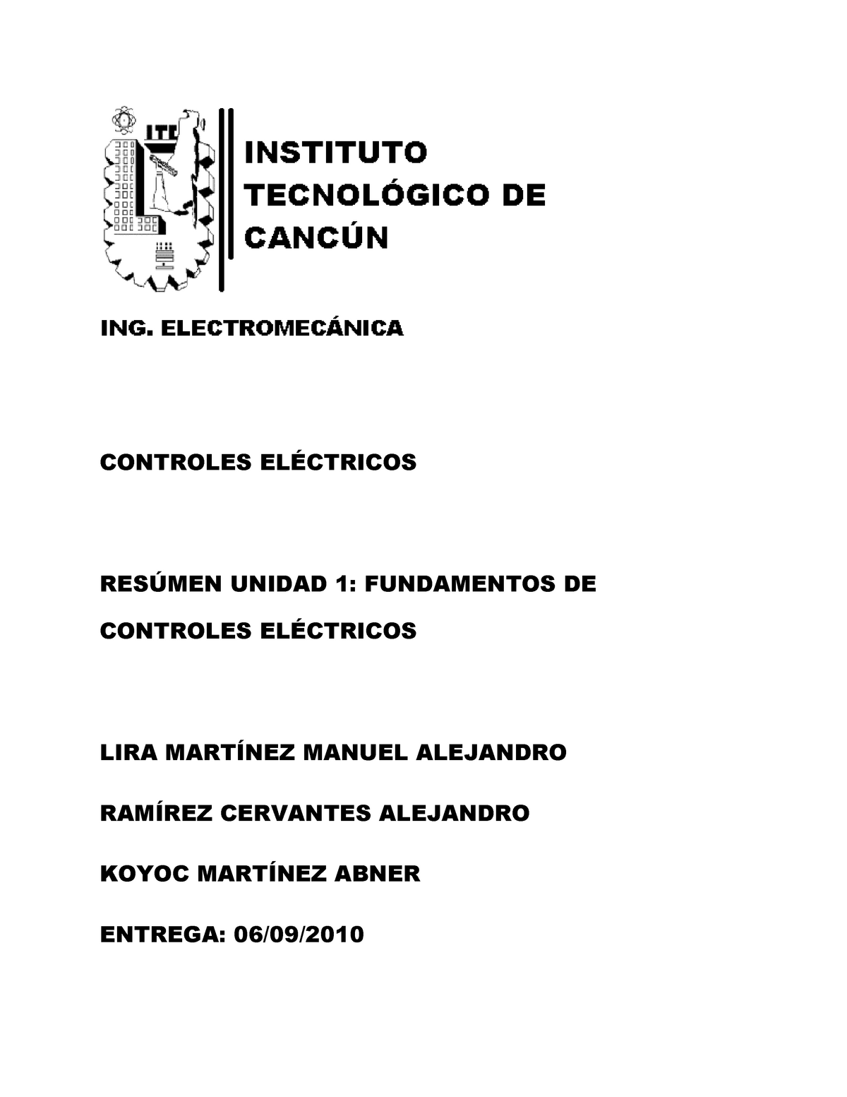 Fundamentos Controles Electricos Controles ElÉctricos ResÚmen Unidad 1 Fundamentos De