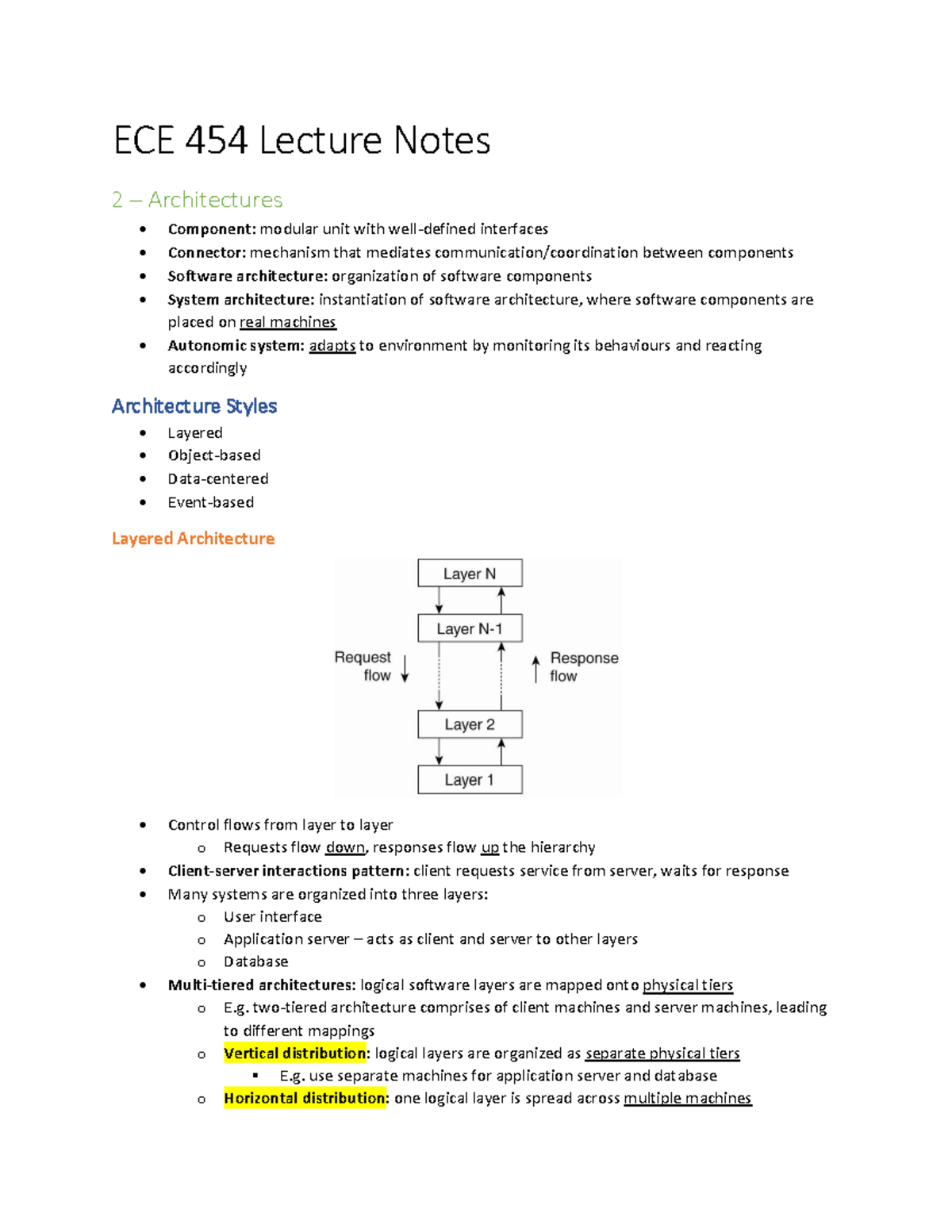 ECE454 Textbook Notes - ECE 454 Lecture Notes 2 – Architectures ...