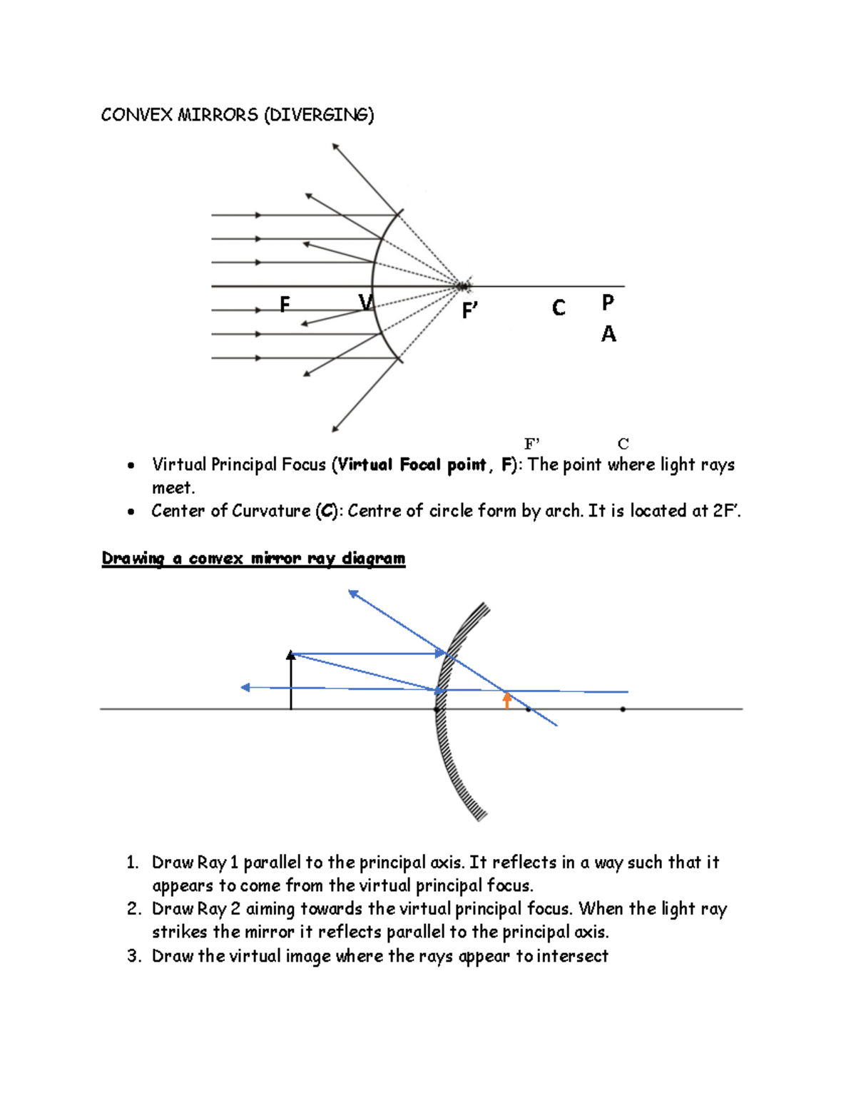 4b Convex mirrors homework CONVEX MIRRORS (DIVERGING) Virtual Principal Focus (Virtual Focal