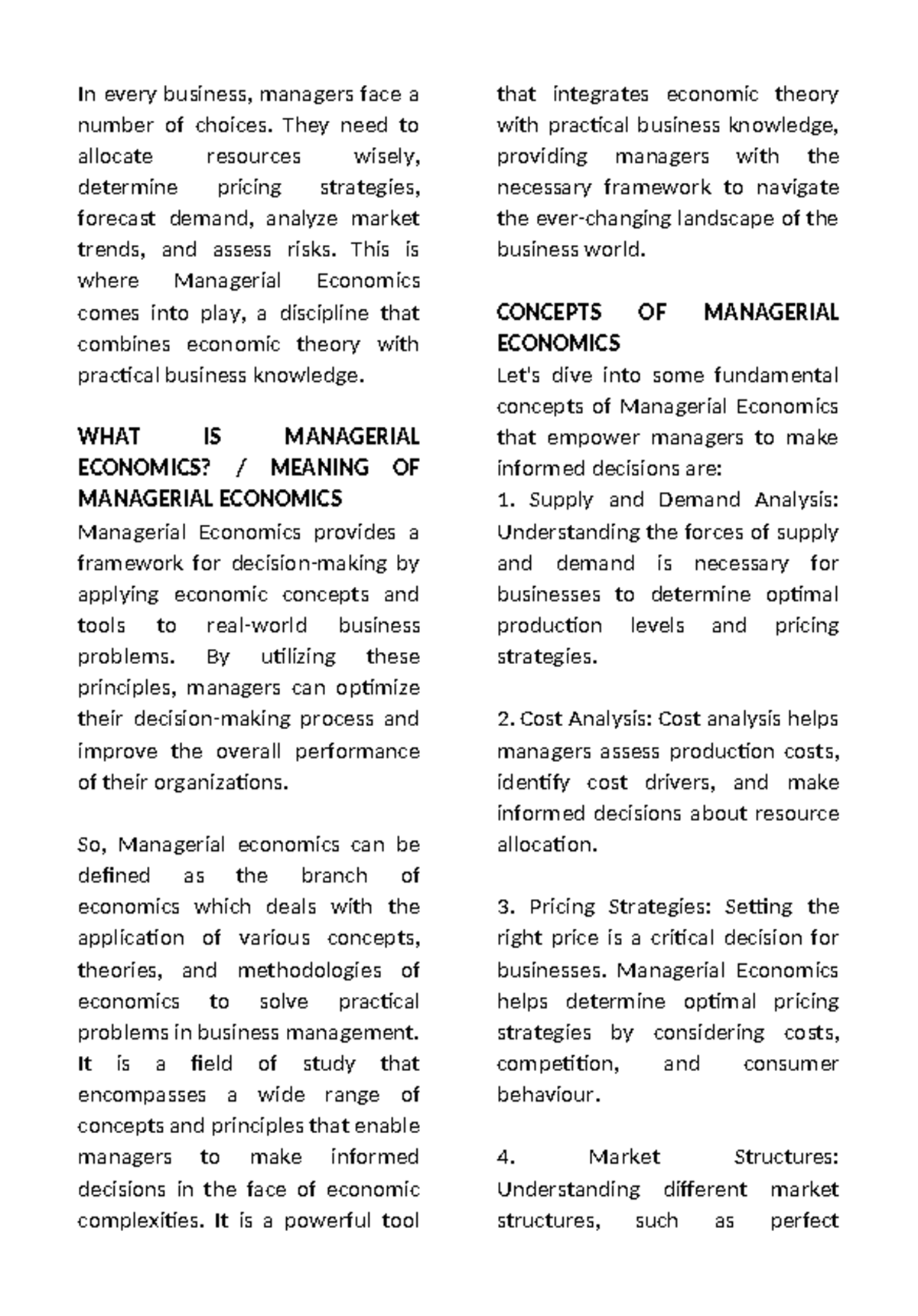 ECON - Chapter 1 - managerial economics - In every business, managers ...