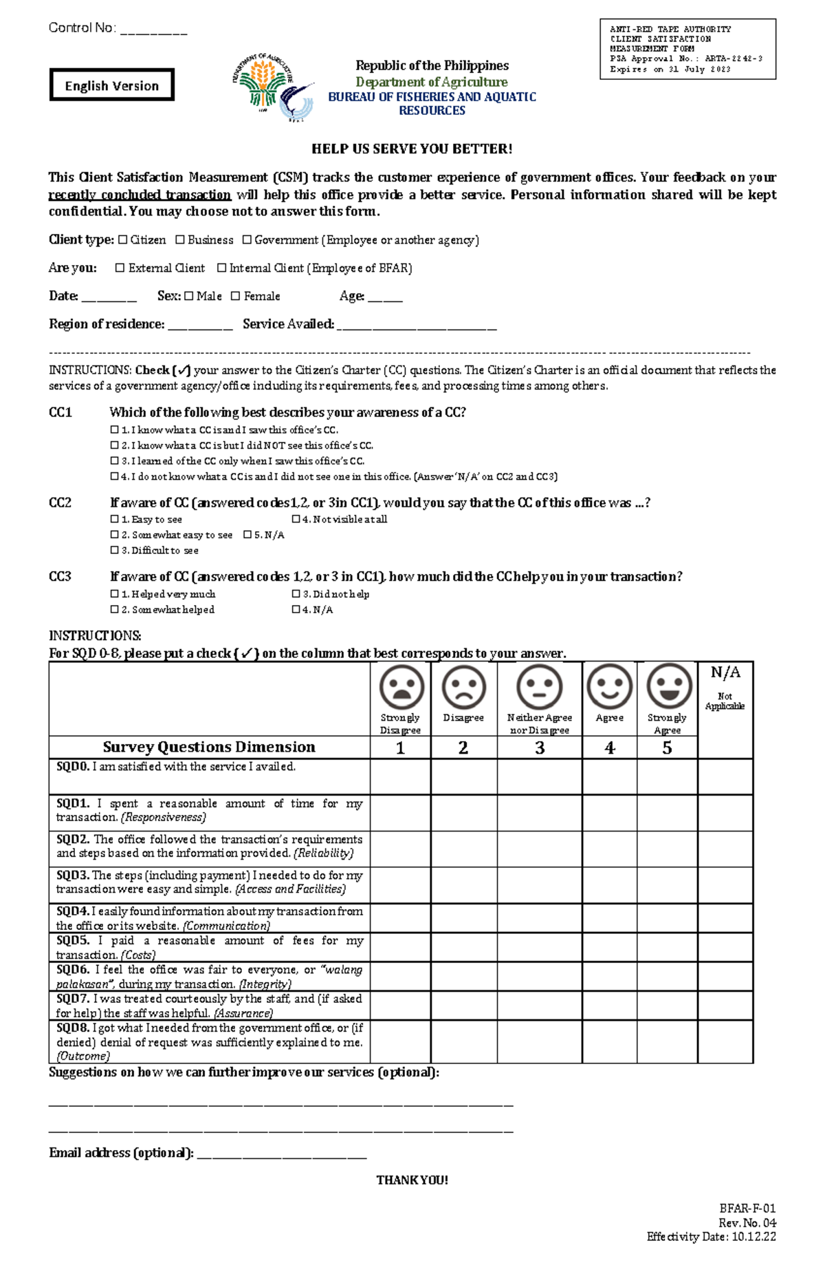 Ccss-2 - .... - Control No: _________ BFAR-F- 01 Rev. No. 04 ...