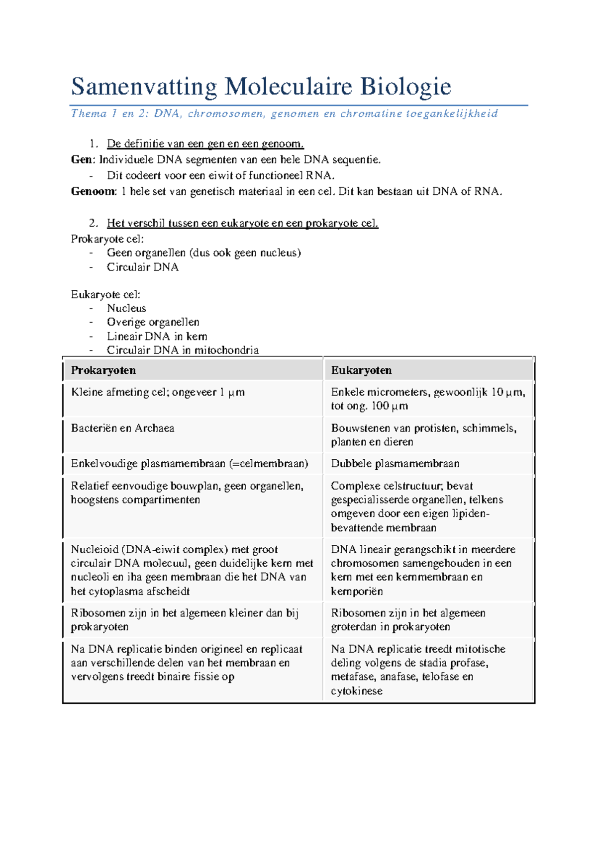 Samenvatting Moleculaire Biologie: Compleet, - Samenvatting Moleculaire ...