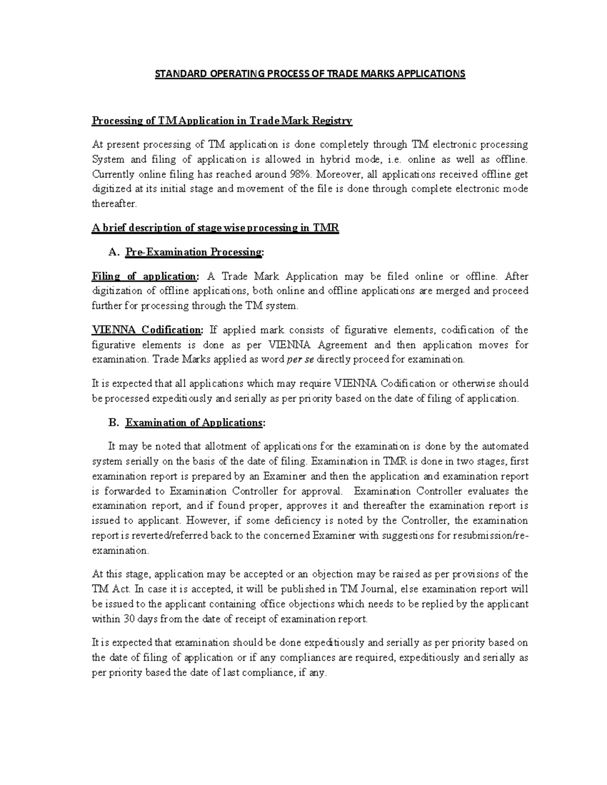 So P of Trade Marks Applications - STANDARD OPERATING PROCESS OF TRADE ...