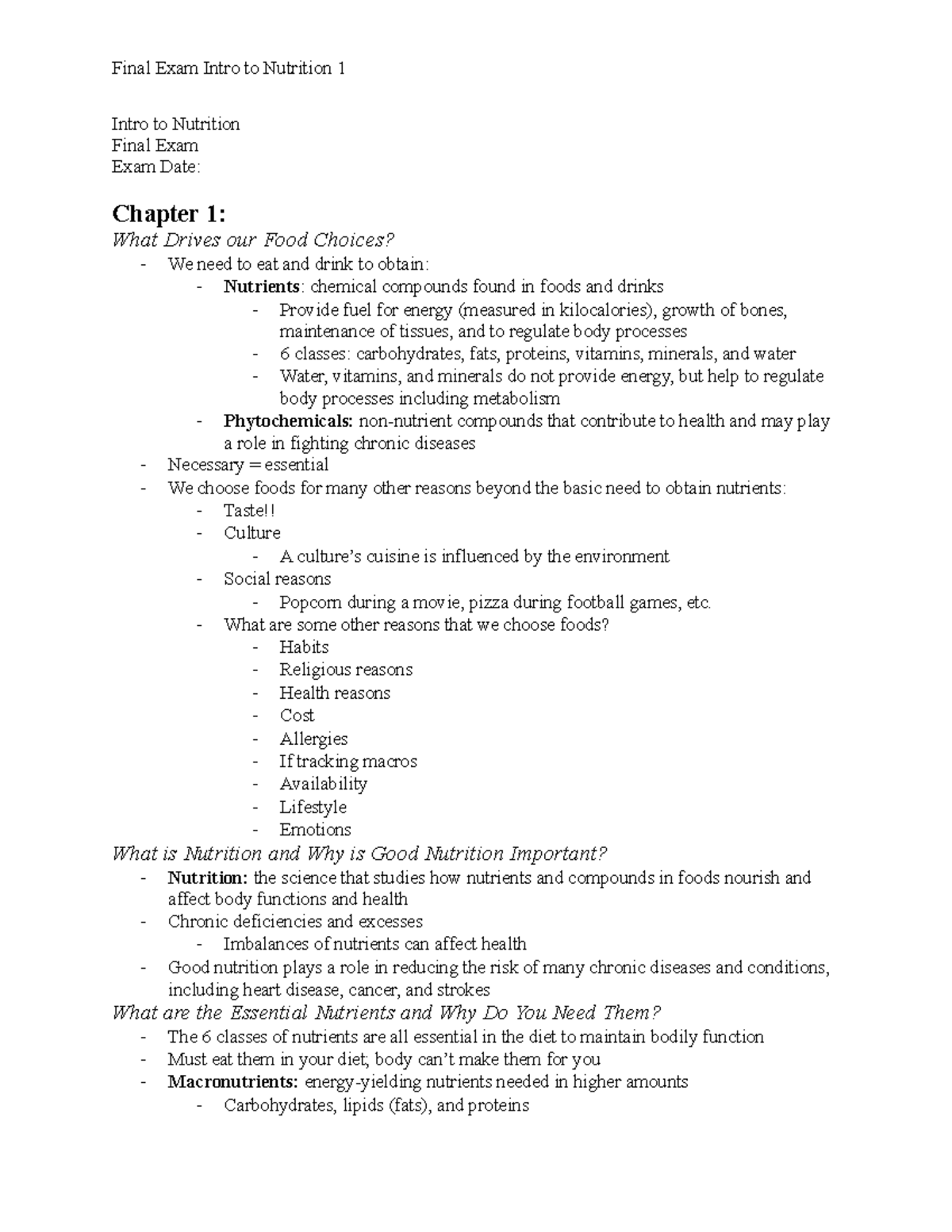 Final Exam - Lecture Notes for Chapters 1-8, 10, 11 - Intro to ...