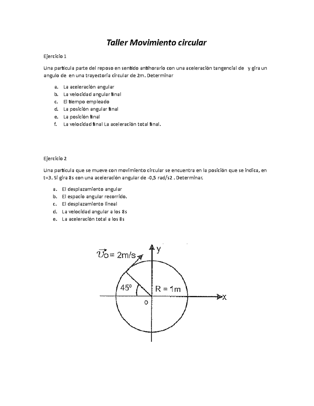 Taller Movimiento Circular - Taller Movimiento Circular Ejercicio 1 Una ...