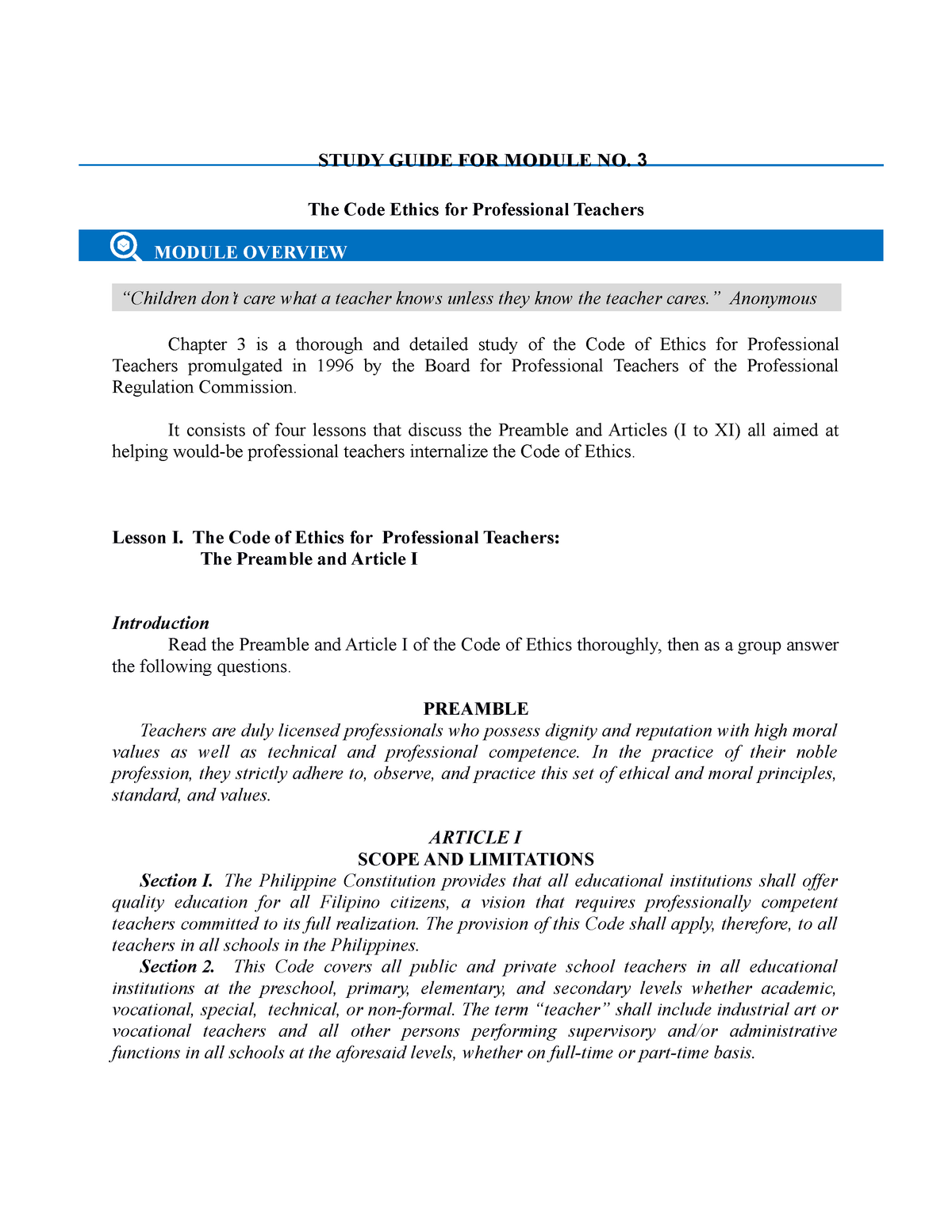 The Teaching Profession Module 3 - Facilitating Learner Centered ...