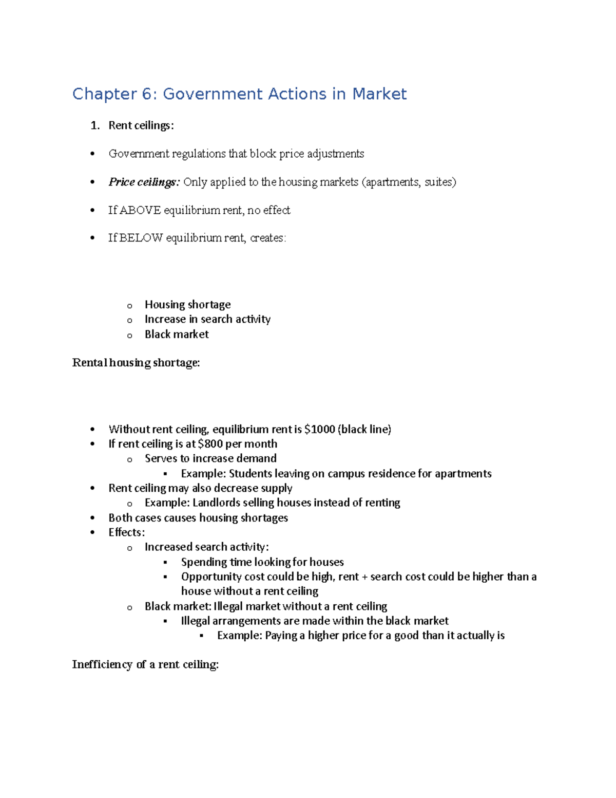 Econ 101 Module 6 econ 101 lecture notes Chapter 6 Government Actions in Market 1. Rent
