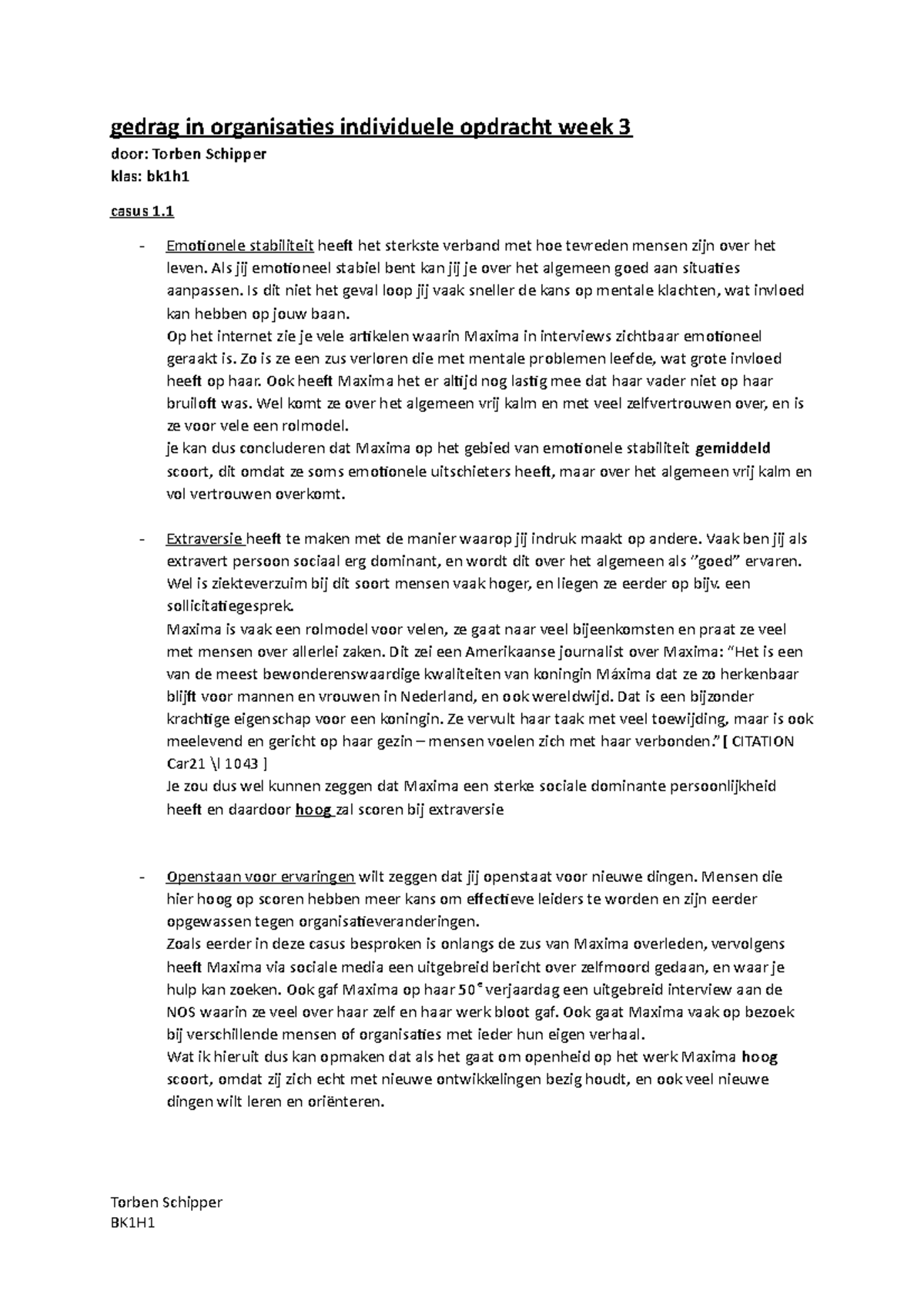 Individuele Opdracht 3 GIO - Gedrag In Organisaties Individuele ...