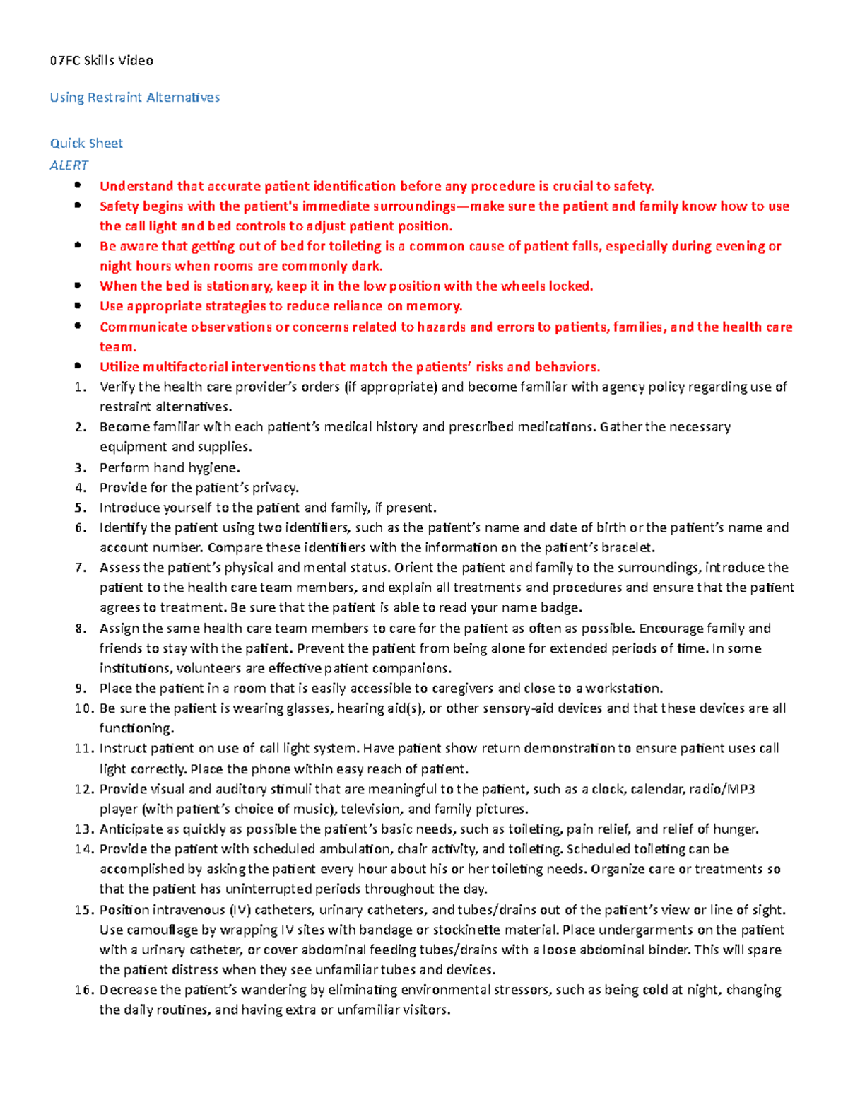 07FC Skills Video Using Restraint Alternatives 07FC Skills Video