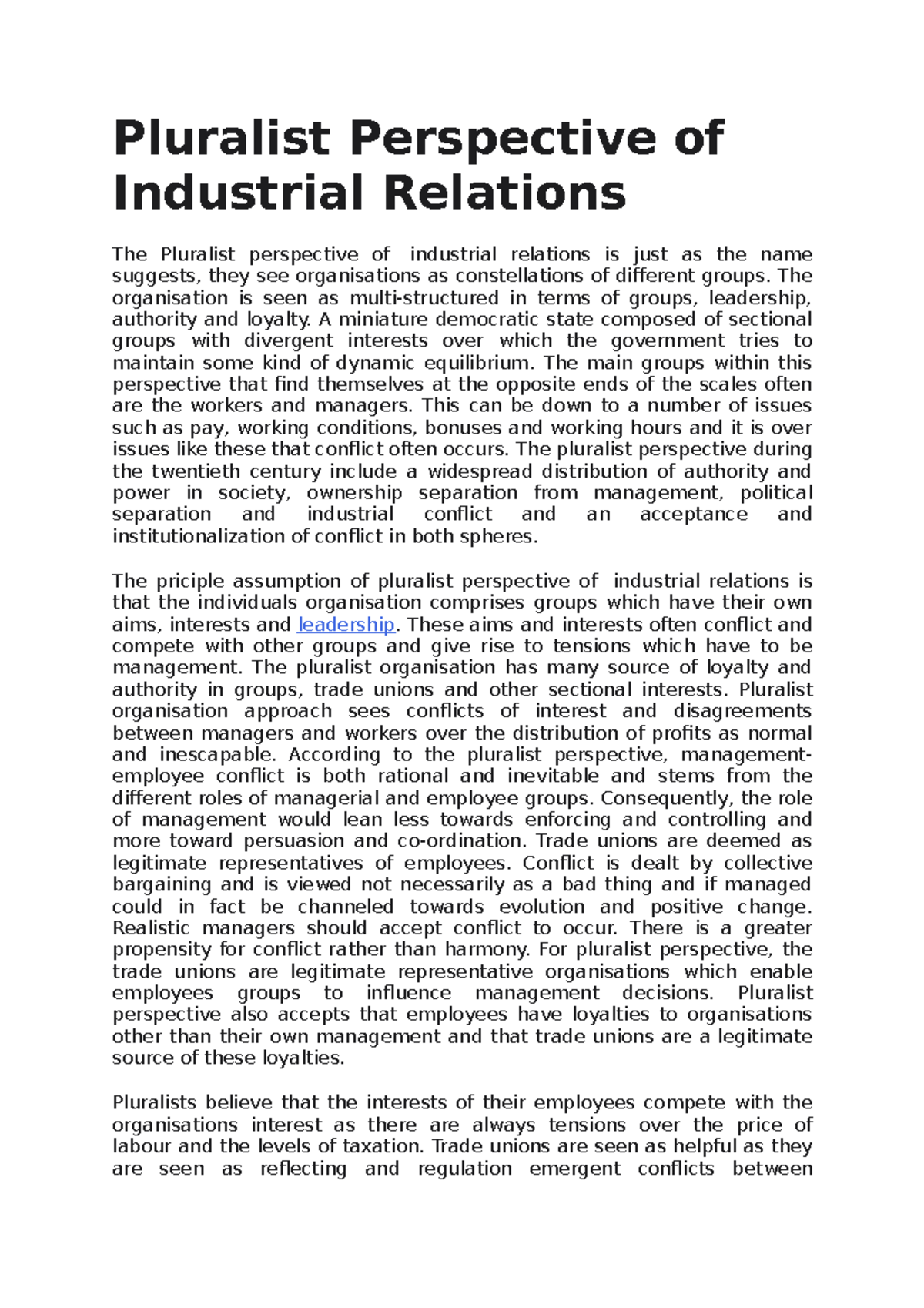 pluralist-perspective-of-industrial-relations-the-organisation-is