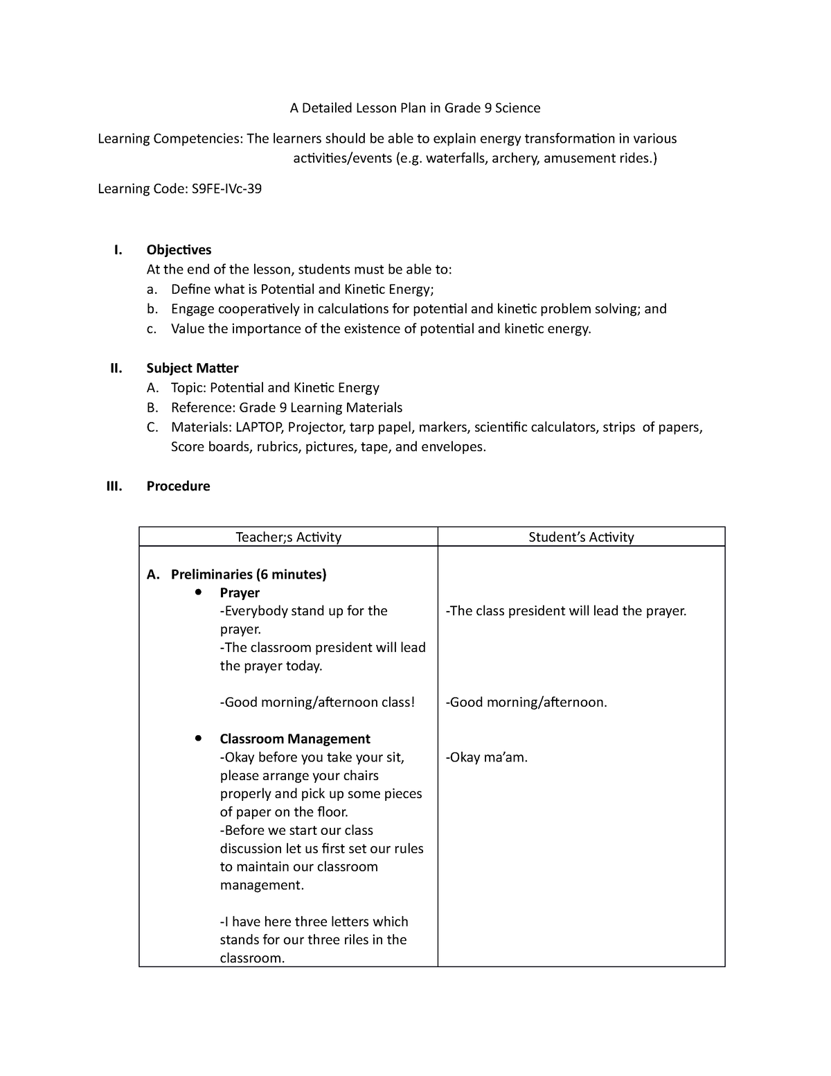 Sound Energy Lesson Plan Grade 1